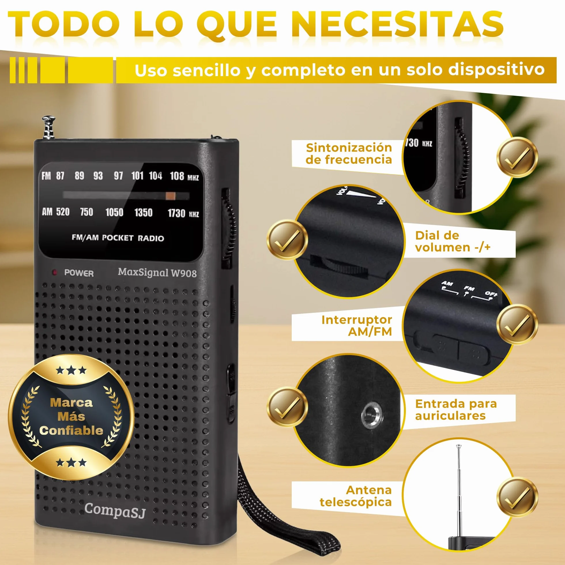 SUPER MAX Radio a Pilas Portátil Pequeña Am/FM Transistor Analógica de Bolsillo Fácil de Usar Señal Fuerte Kit Emergencia Entrada Auriculares Para Personas Mayores Familia Viajes AA Auriculares Regalo