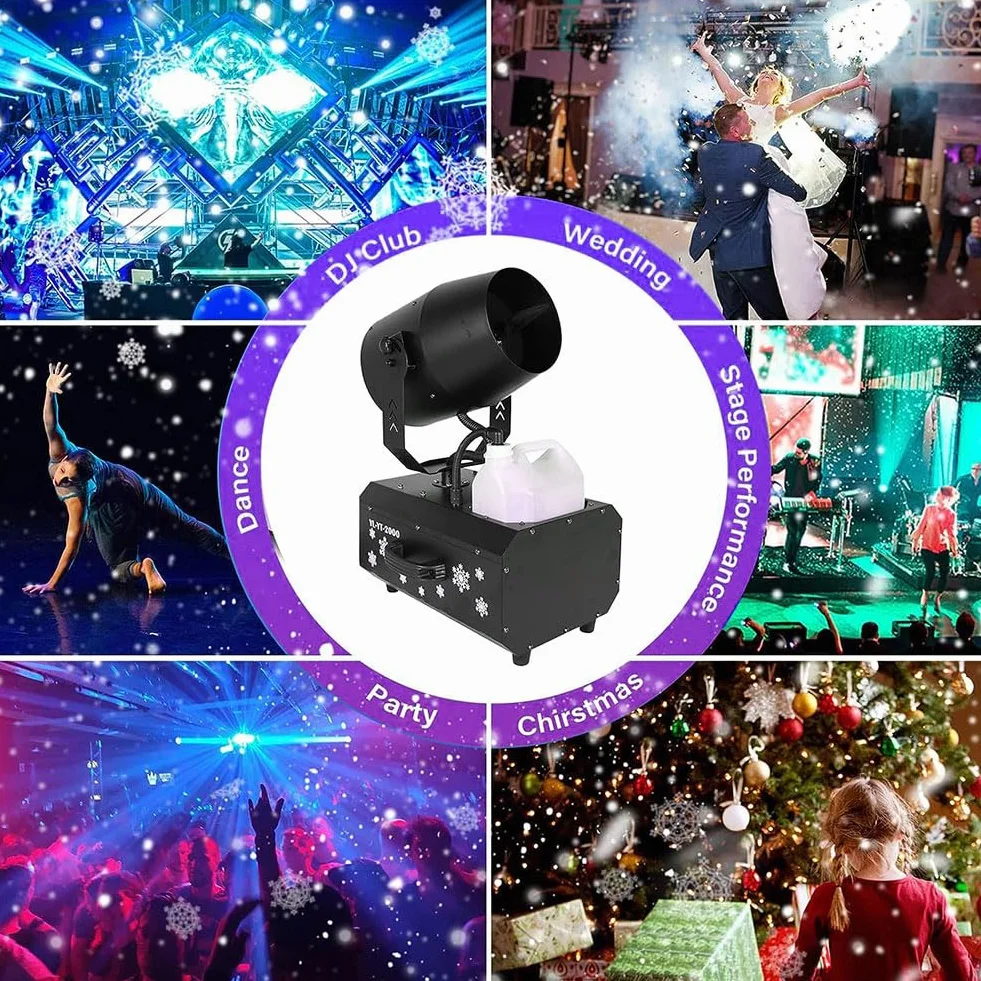 Máquina de nieve para exteriores, 2000 W, máquina comercial para hacer nieve con control remoto y funda de vuelo, perfecta para Navidad, boda, fiesta infantil, efecto escenario, Halloween,
