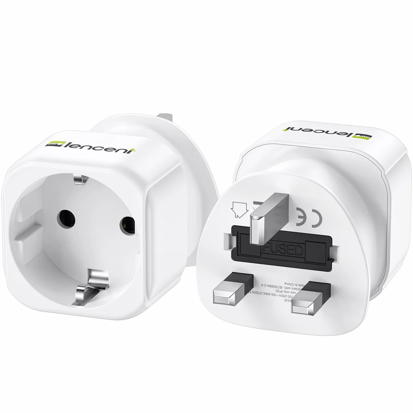 LENCENT 2 Piezas Adaptador Enchufe UK Tipo G de España a Inglaterra, Adaptador 2-Pin Europeo a 3-Pin Reino Unido con Fusible 13A para Irlanda Escocia Britanico Maldivas Gran Bretaña Londres