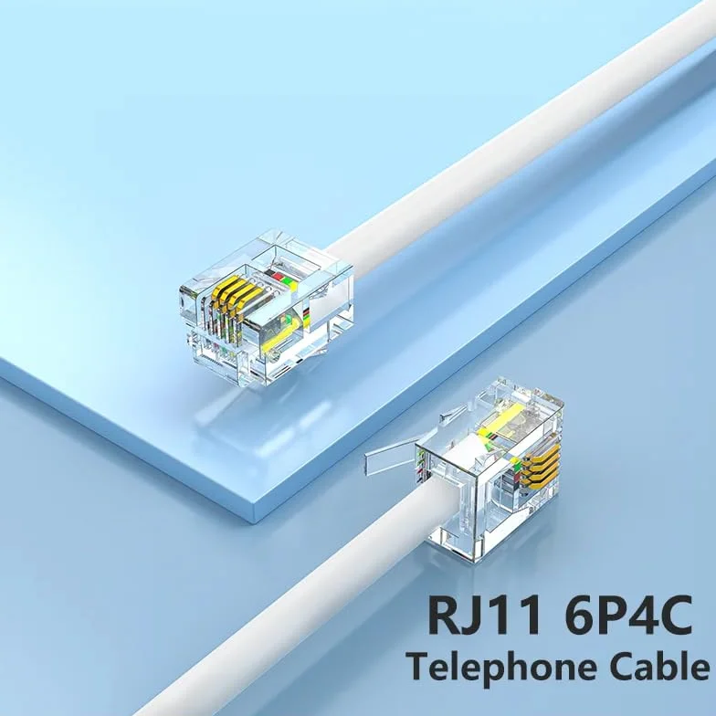 Cable Modular RJ11 6P4C 15 Mts Blanco para Teléfono Fax Módem Router DSL