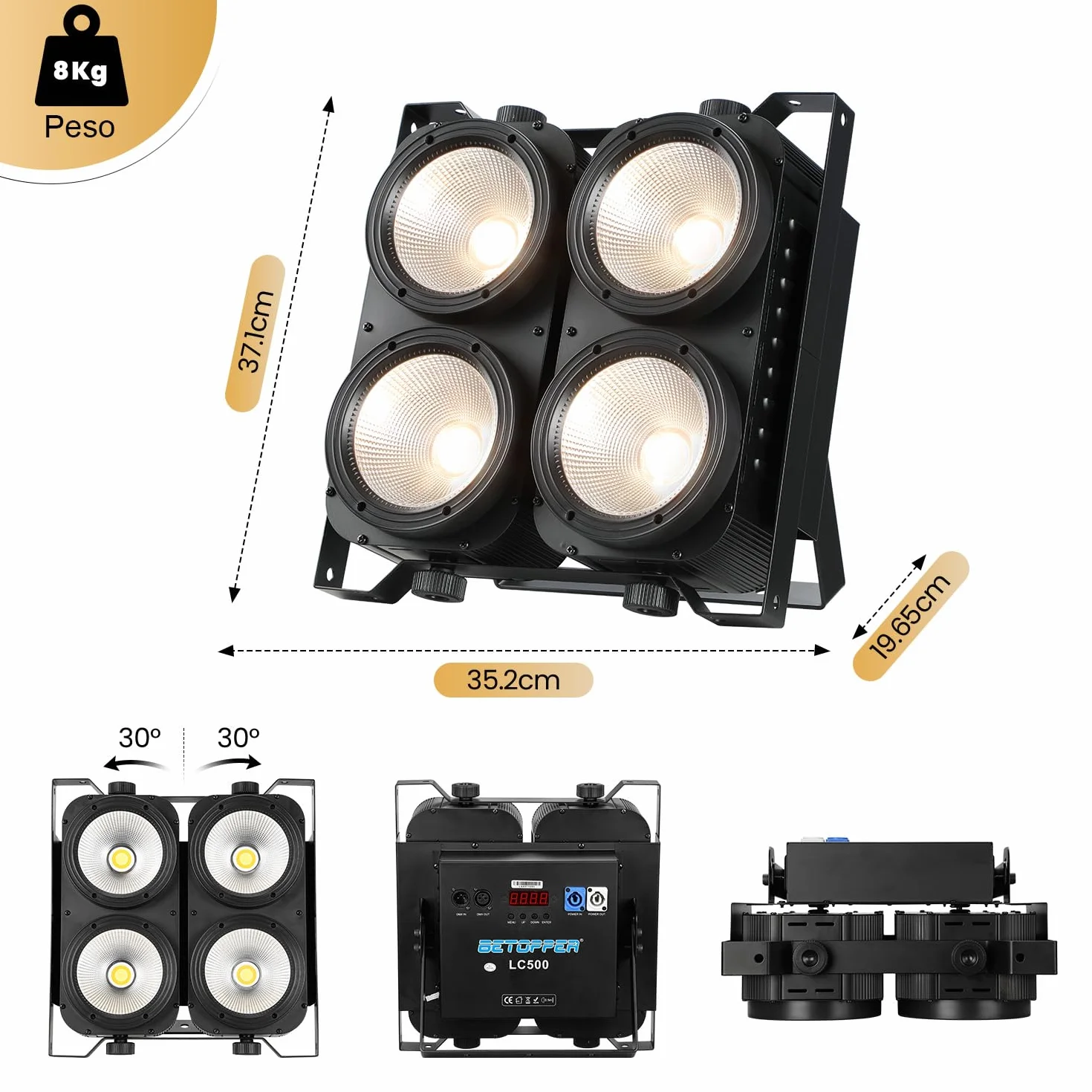 BETOPPER 4x100W COB Par LED, Iluminación de Escenario,1900K-6100K Foco Escenario Blanco Frío/Cálido Efecto con Activación por Sonido, Foco Par Teatro para Bar Discoteca Fiesta Lglesia Boda Navidad