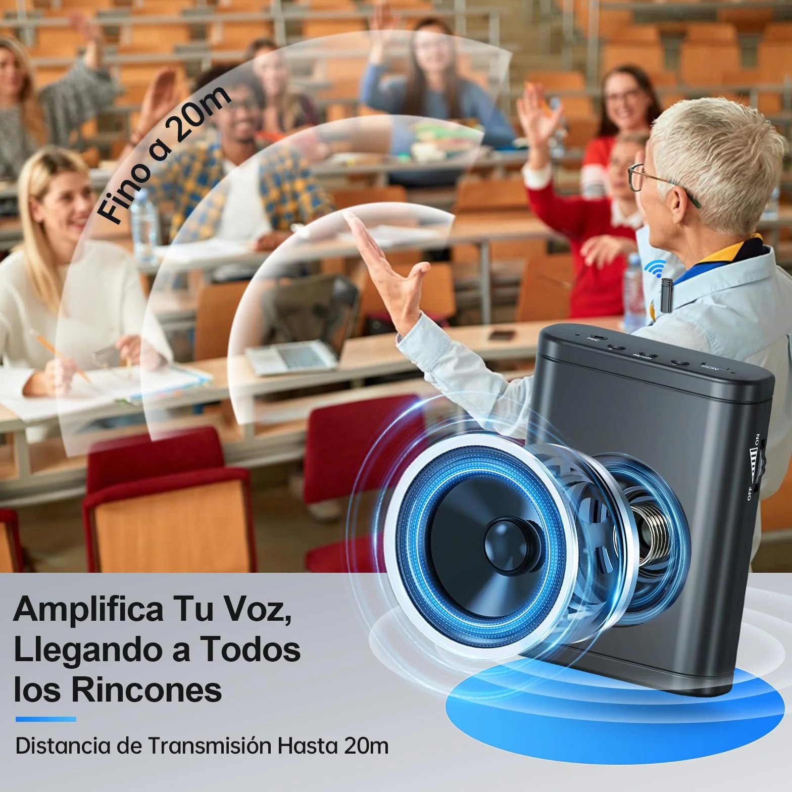 Moman Amplificador de Voz con Micrófono Lavalier Inalámbrico, Altavoz Portátil de Baja Latencia Sin Acoples, Sistema de PA Personal para Profesores, Aulas, Yoga, Formación