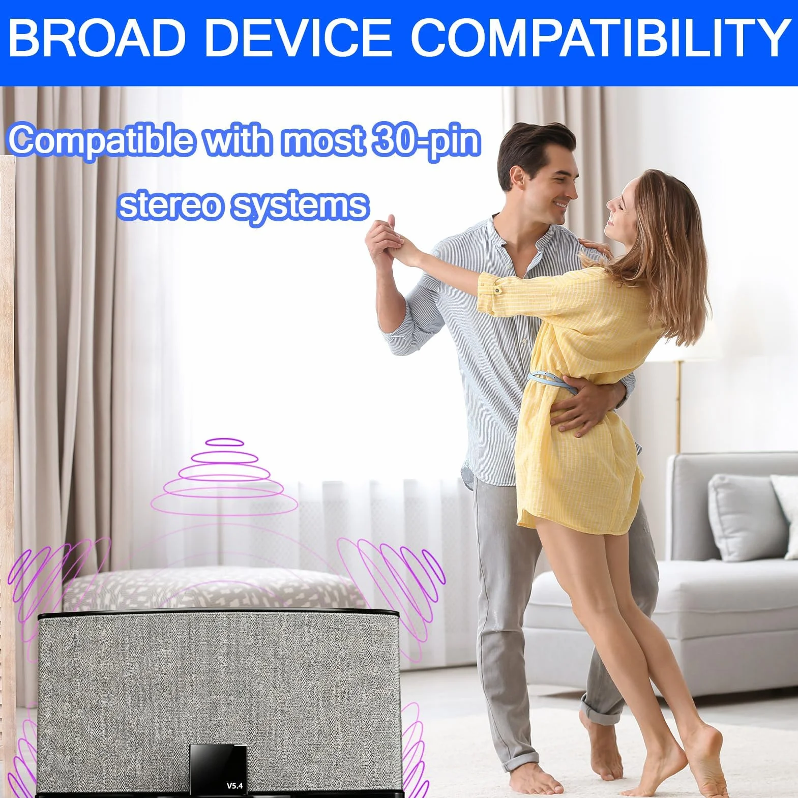 Adaptador Receptor Bluetooth 5.4 de 30 Pines para Bose i-Pod i-Phone SoundDock, Transmisor bluetooth y Receptor hifi, Receiver 30 Pines compatible con TV, PC