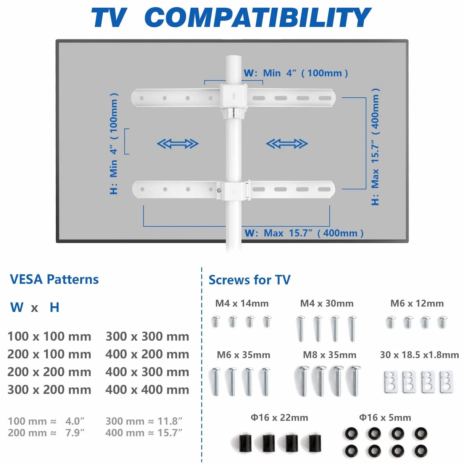 Soporte Television Pie Suelo Trípode - Rfiver Soporte TV Giratorio Madera para 32-65 Pulgadas Televisor - Blanco Alto Altura Ajustable TV Stand con Patas de Madera | MAX Vesa 400 * 400mm 35kg