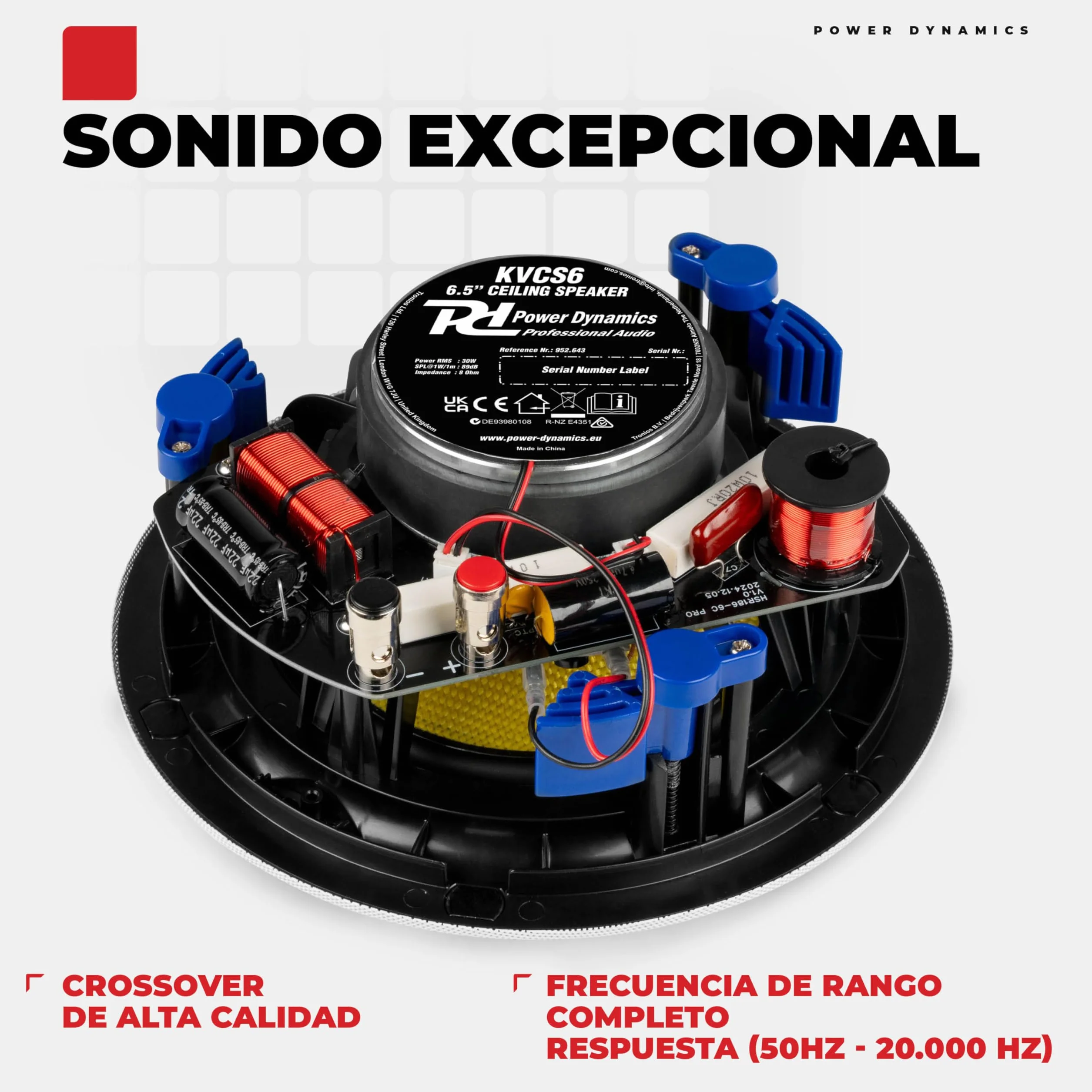 Power Dynamics KVCS6 Altavoz de Techo 6.5 Pulgadas 60W 8 Ohm 2 vías coaxial IP44 Blanco