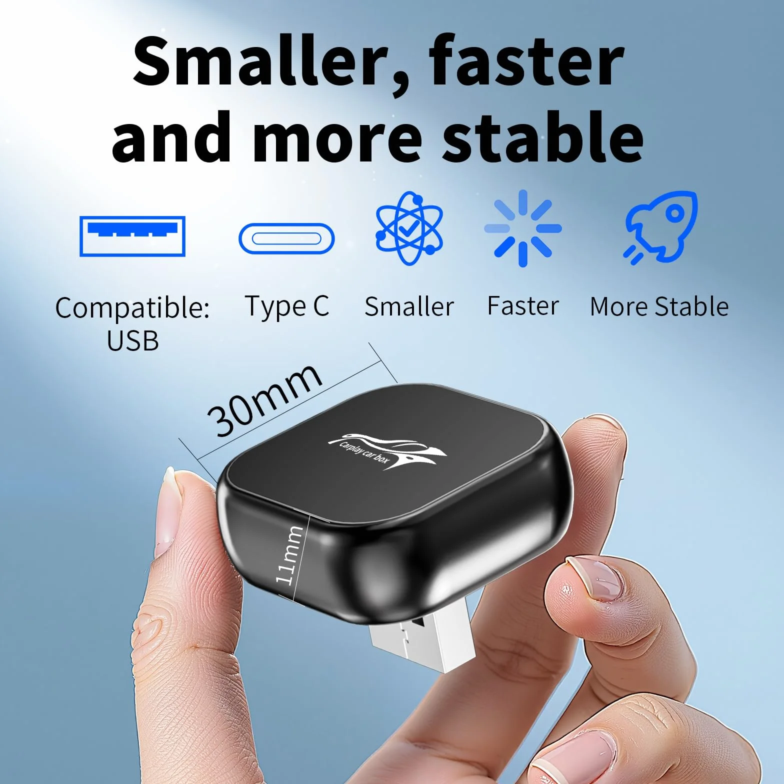 Adaptador Inalámbrico CarPlay para Coche Android, Mini Plug and Play, Compatible con iPhone iOS 10+ y Android 11+