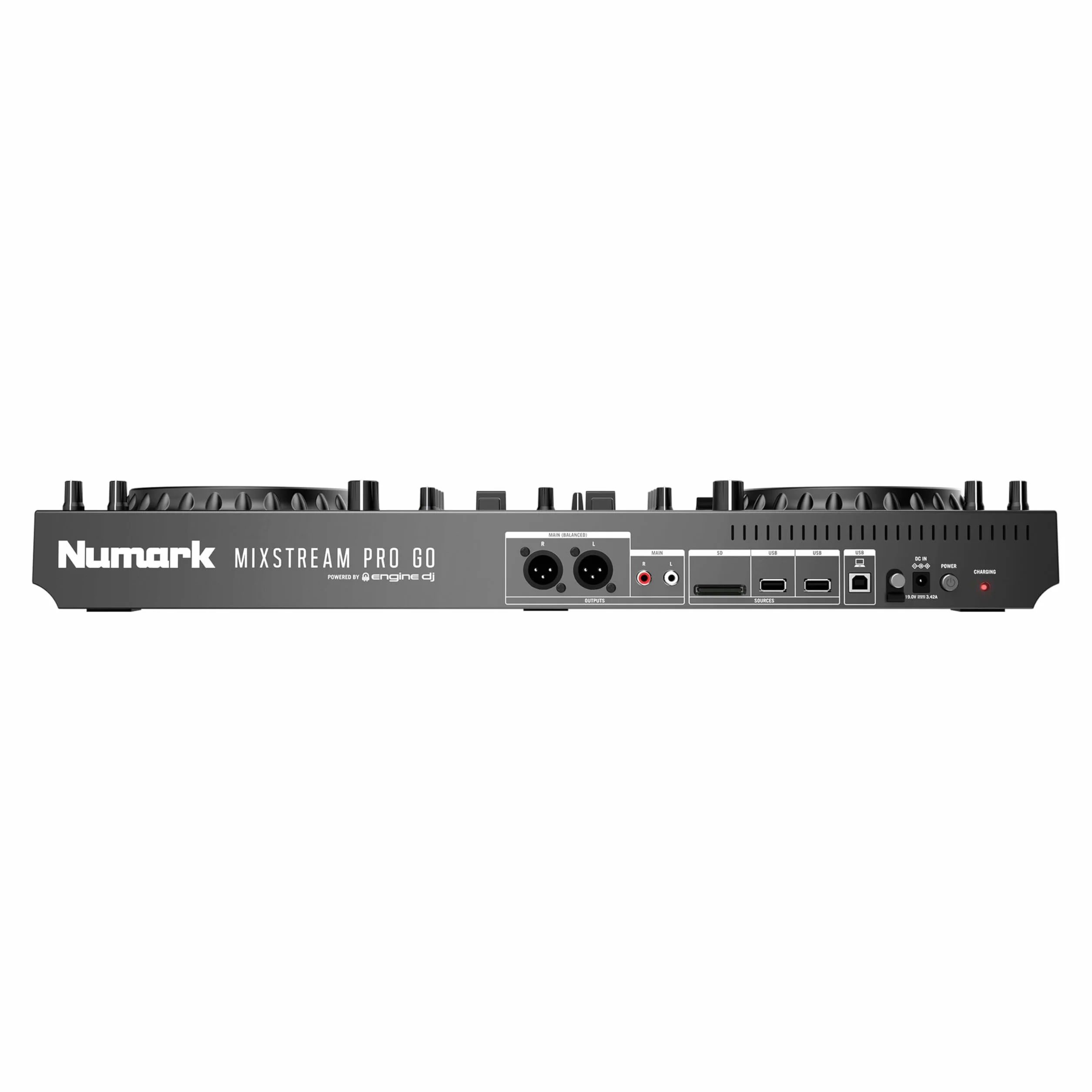 Numark Mixstream Pro Go Controlador DJ portátil, batería, mezclador con separación de stems, altavoces, streaming wifi, pantalla táctil y Serato DJ