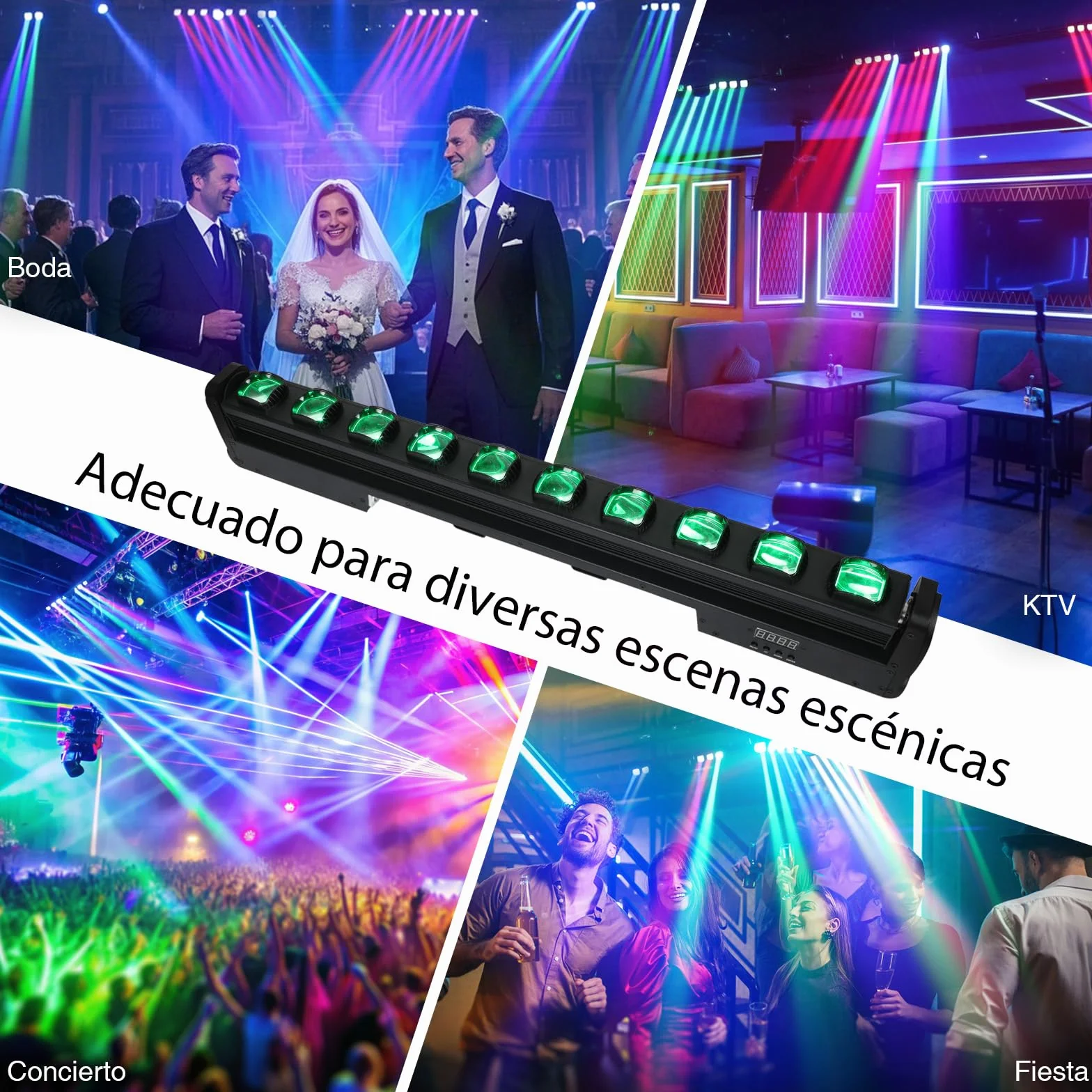 BETOPPER 10x15W RGBW LED Cabeza Movil Haz Wallwasher Luz, Luz de Escenario Efectos de Iluminación Estroboscopica para DJ, Bar, Fiesta, Teatro,Halloween, Navidad,Discoteca, Boda (1)