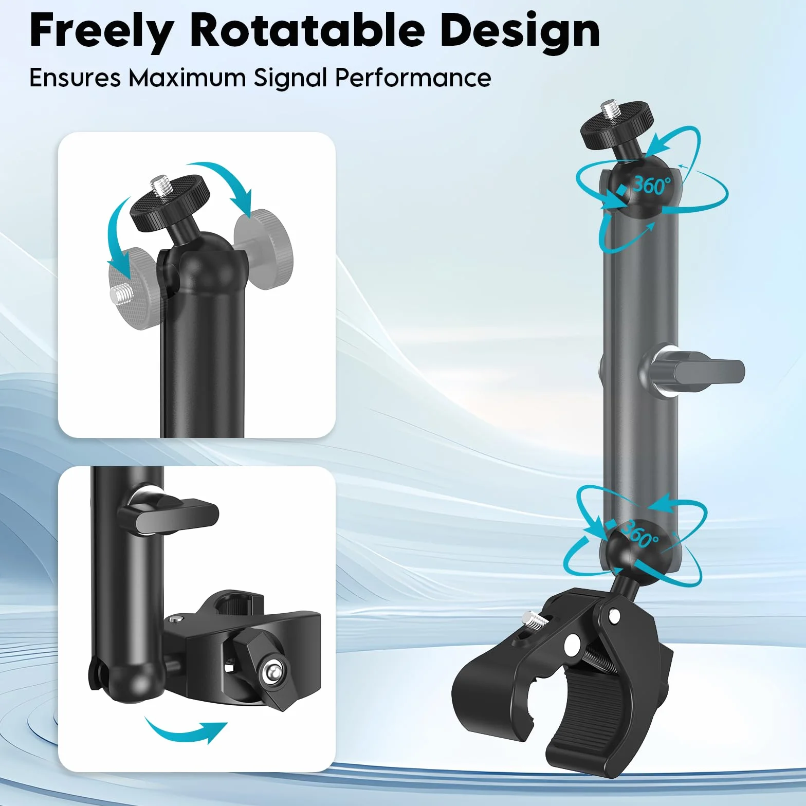 Starlink Mini Kit de Montaje Ajustable, Poste de Aluminio con Adaptador de Trípode y Abrazadera Regulable, Roscas 1/4"-20 y 3/8"-16 para RV, Cámper, Techo, Balcón, Yate, Antena Starlink Mini 2025