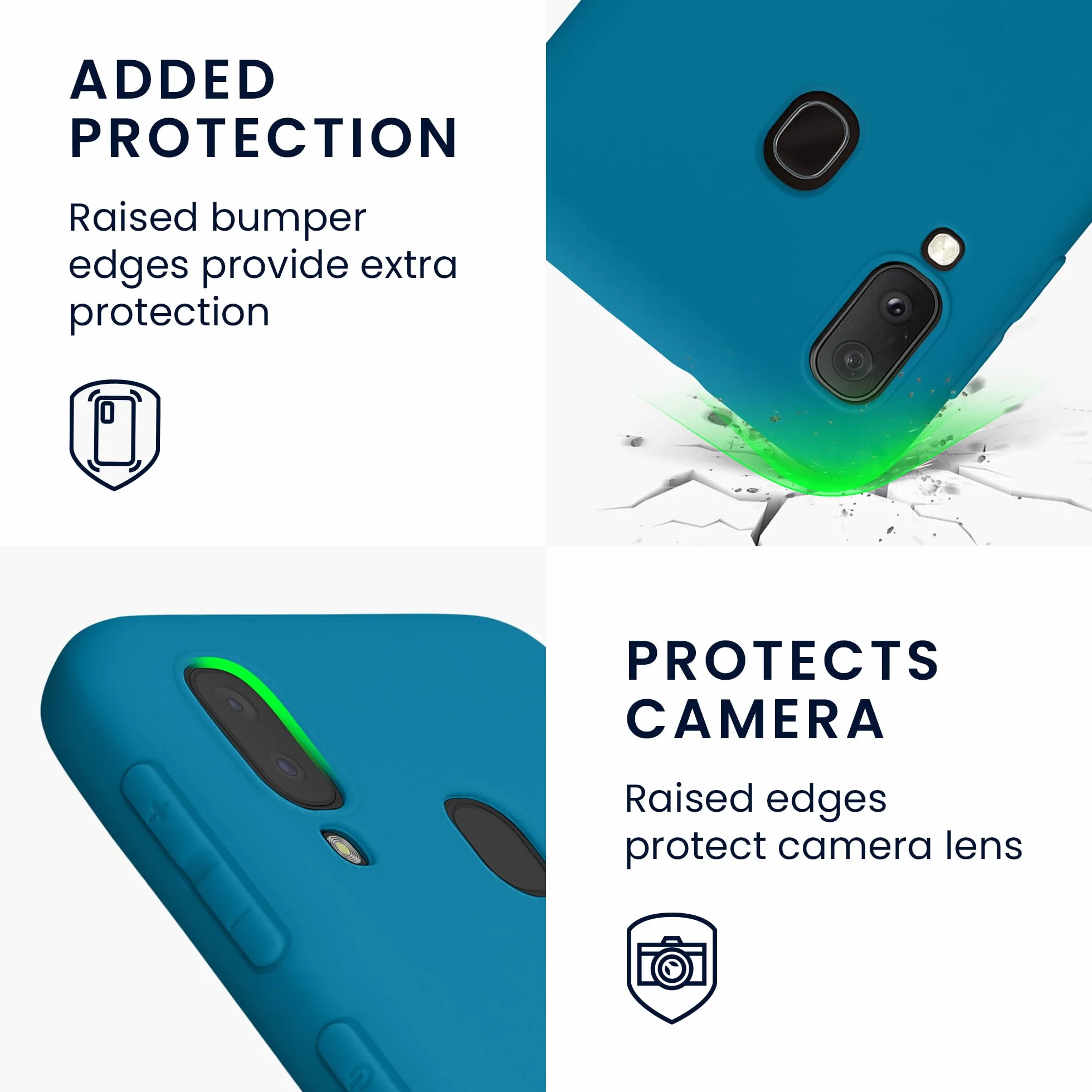 kwmobile Funda Samsung Galaxy A20e Carcasa TPU Silicona Bordes elevados Azul océano