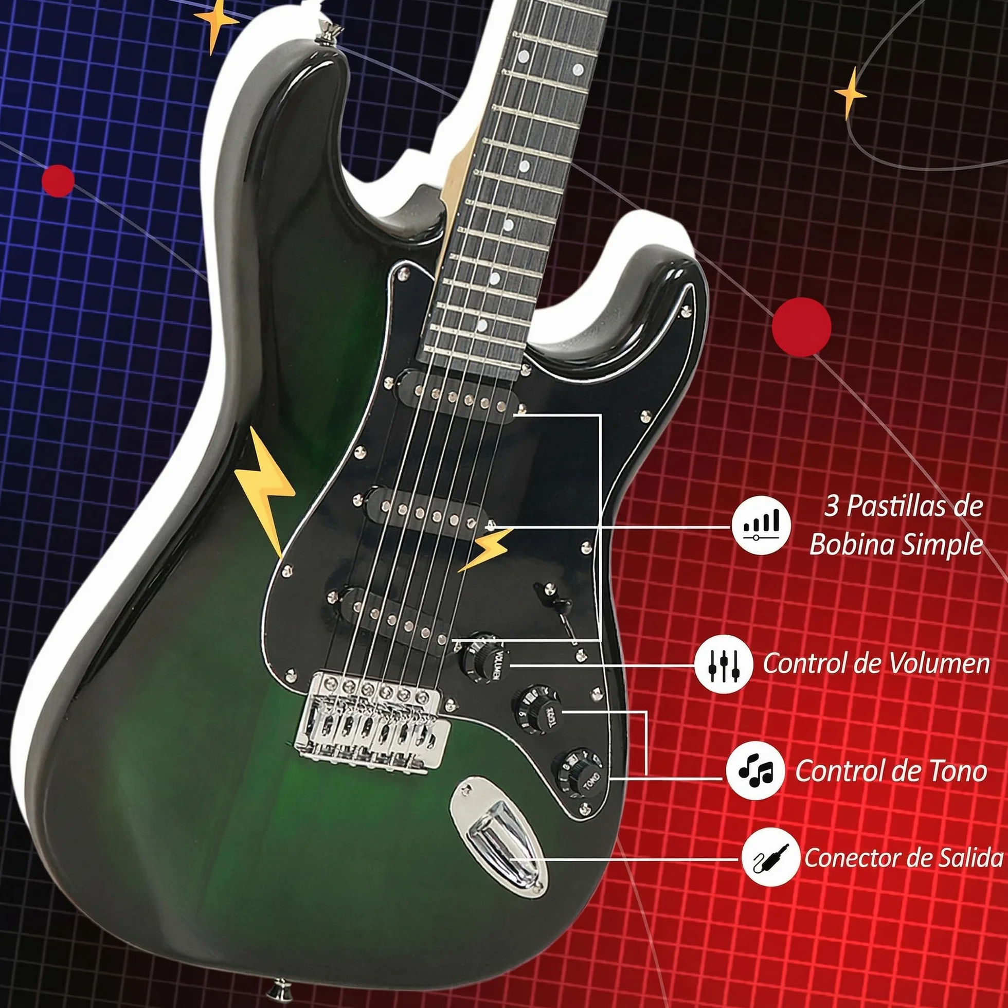 SPORTNOW Kit Guitarra Eléctrica de Iniciación, Guitarra Eléctrica con Amplificador de 15W, Afinador Digital, Cuerdas, Correa, 3 Púas y Funda de Transporte, para Adultos, Adolescentes, Negro