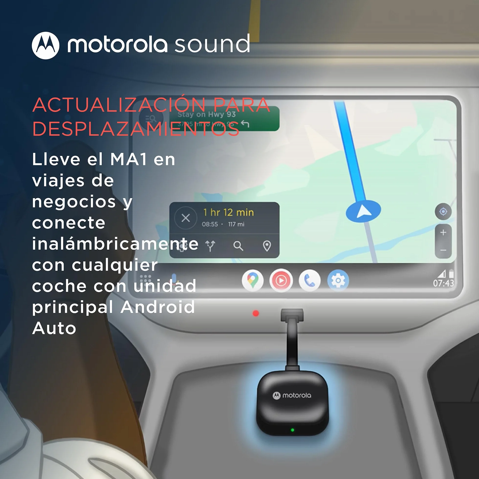 Motorola Sound MA1 - el único Google Autorizado Inalámbrico Android Auto Coche - Conexión instantánea Desde el teléfono Inteligente a la Pantalla del automóvil con configuración fácil