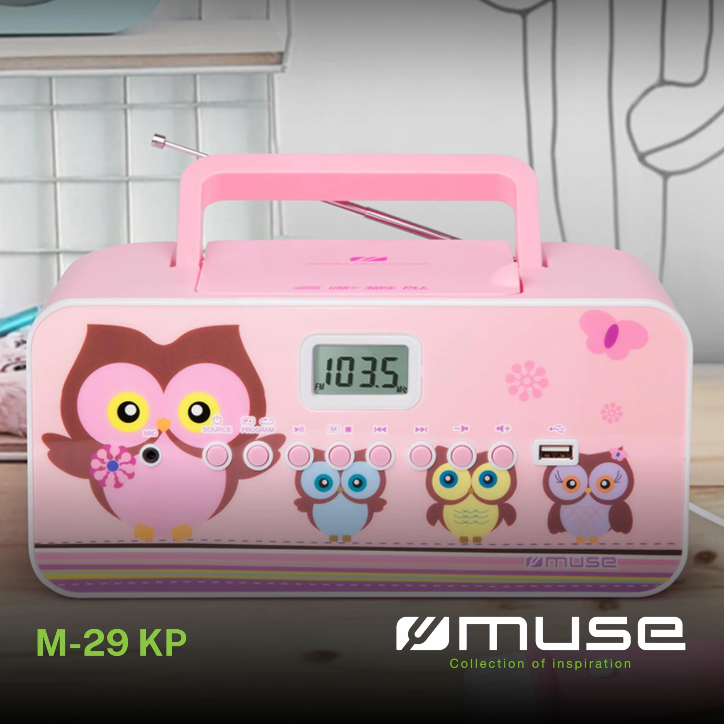 Radio CD Portátil MUSE M-29 KP con Micrófono, Programable, MP3
