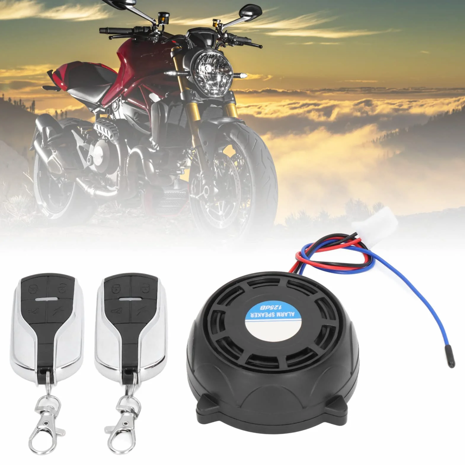 Alarma De Seguridad para Motocicletas Antirrobo Universal con 2 Mandos A Distancia Inalámbricos 12V Resistente Al Agua Fácil Instalación para Moto Scooter Y Vehículos Offroad