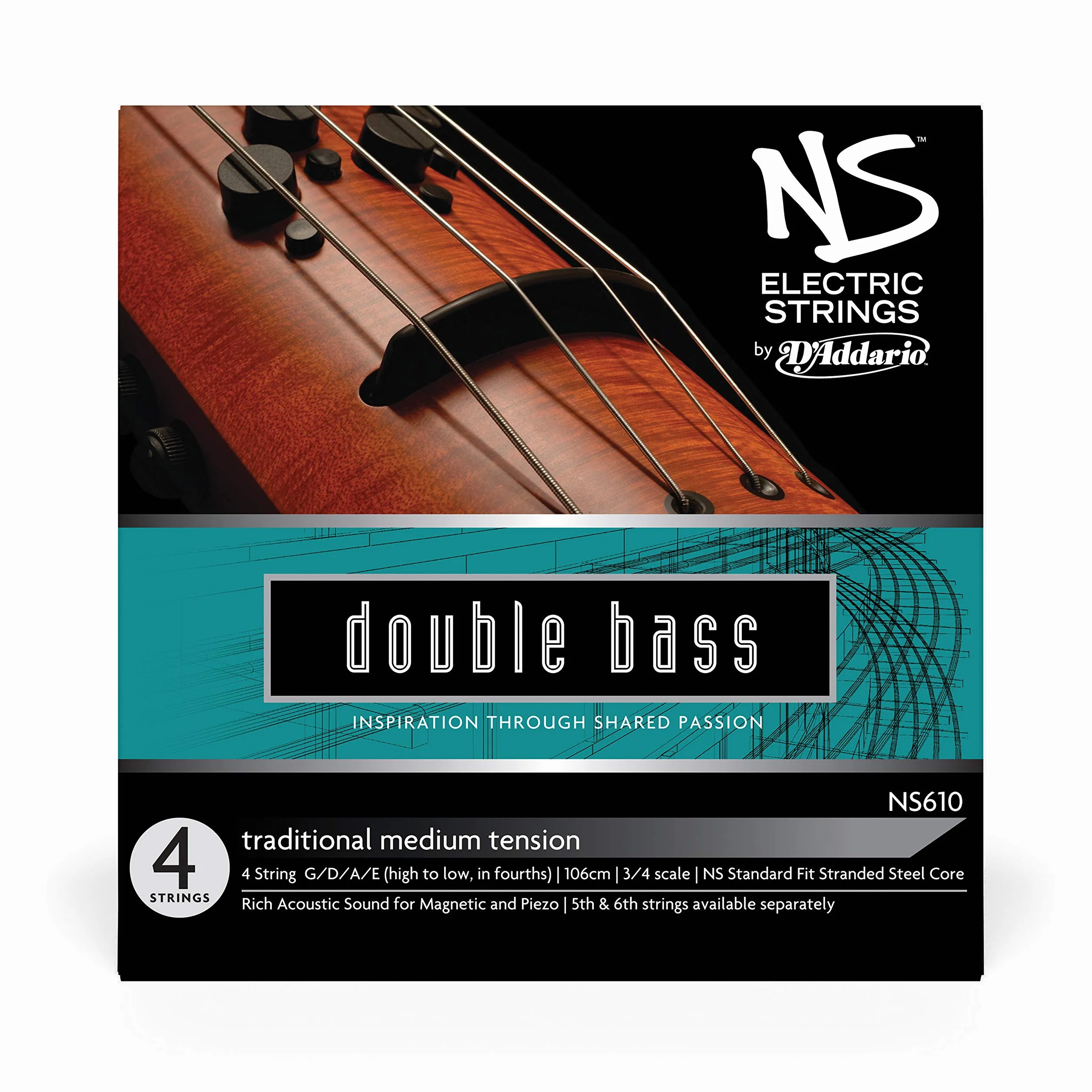 D'Addario NS Electric 3/4 Scale Medium Tension Traditional Bass String Set