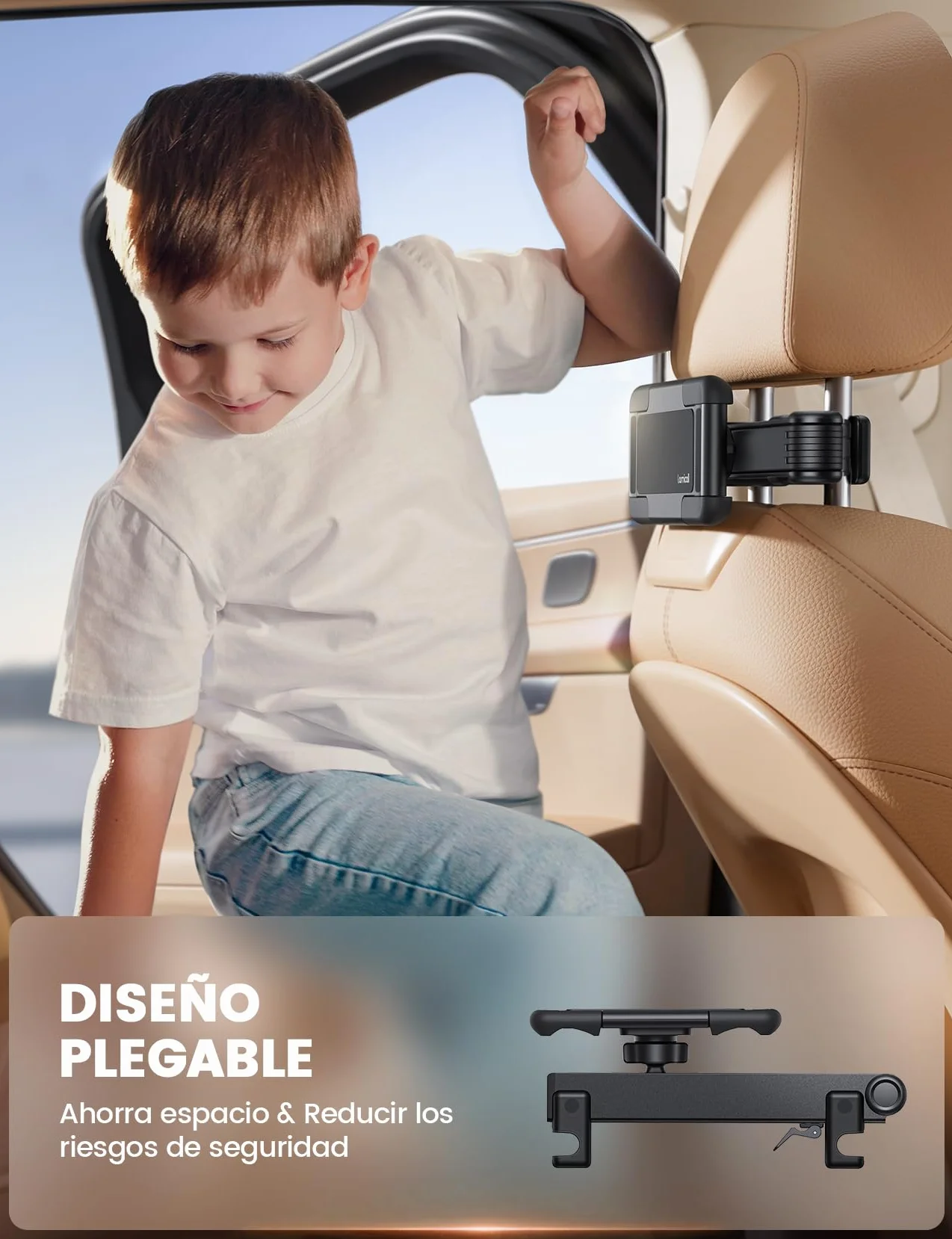 Lamicall Soporte Tablet Coche - [Plegable Clip Silicona Ancho] [Brazo Metálico] Soporte Tablet Reposacabezas Plegable, 360° Rotación, para iPad Pro, Air, Mini 6 5 4 3, Tab, Otros 6,1-13" Dispositivo