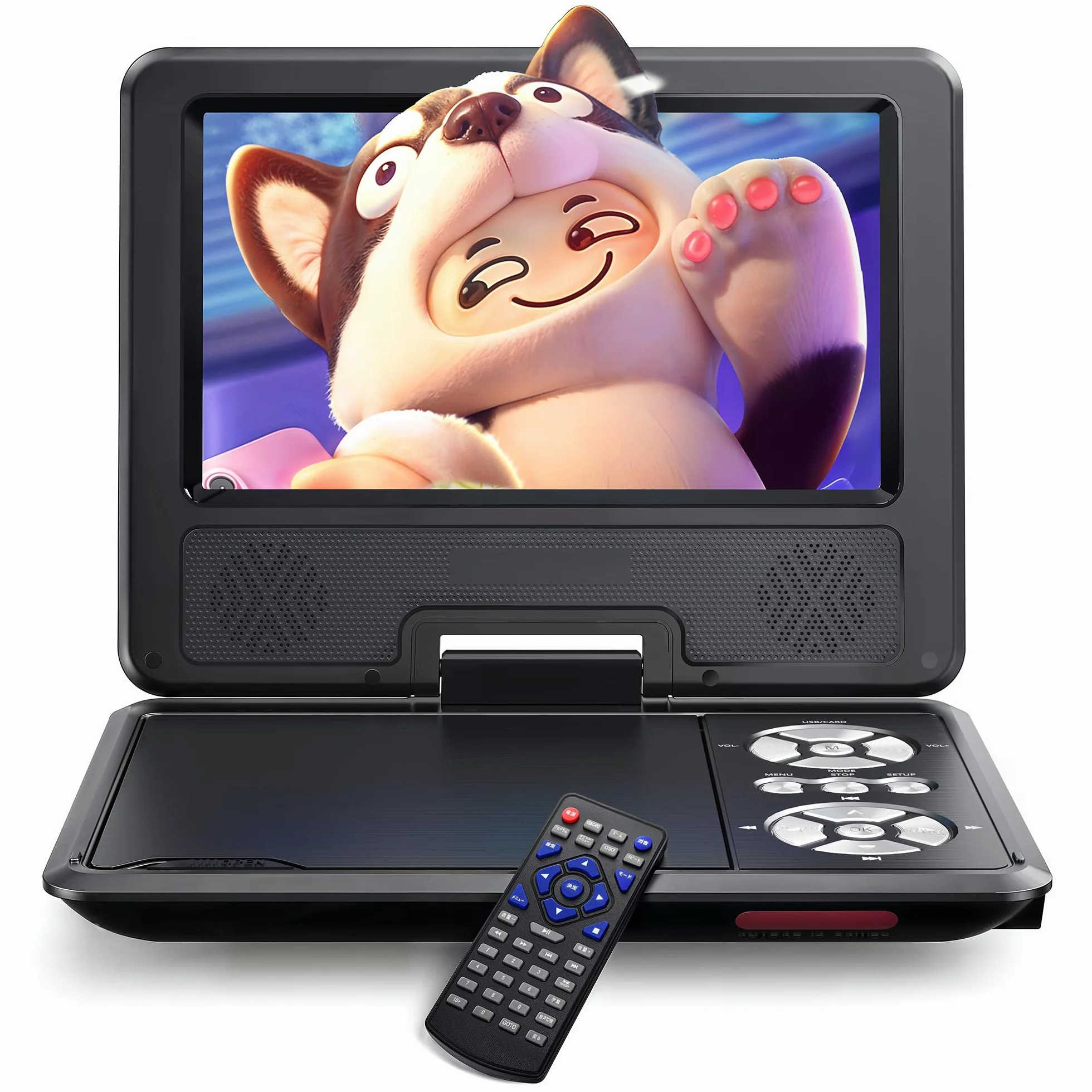 WOLFANG Reproductor de DVD Portátil 9,5 Pulgadas para Coche Pantalla HD Giratoria 7,5 Pulgadas Altavoces Estéreo 6h Autonomía