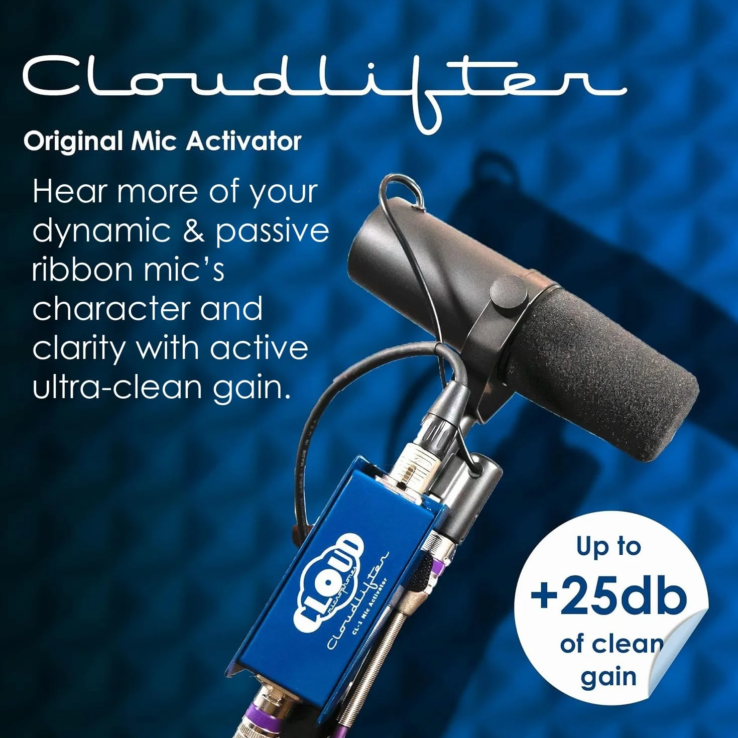 Cloud Microphones - Cloudlifter CL-1 - Paquete de activador de micrófono con cable Get Lifted Studio azul con XLR dorado (2 artículos) (10 pies)