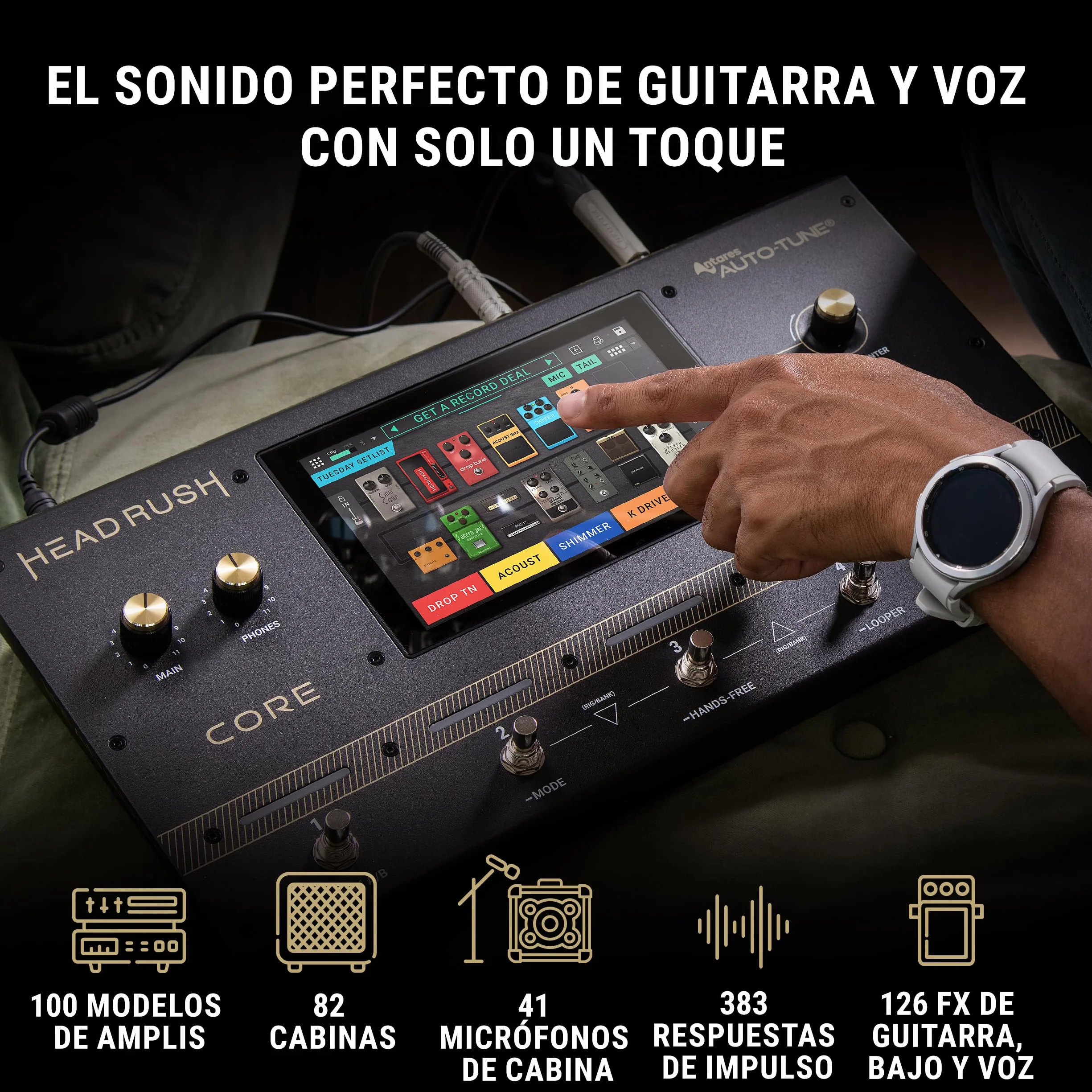 HeadRush Core - Procesador de Modelado de Amplis de FX para Guitarra y Voz con Clonación, Looper, Antares Auto-Tune, WIFI, Pantalla Táctil y Bluetooth