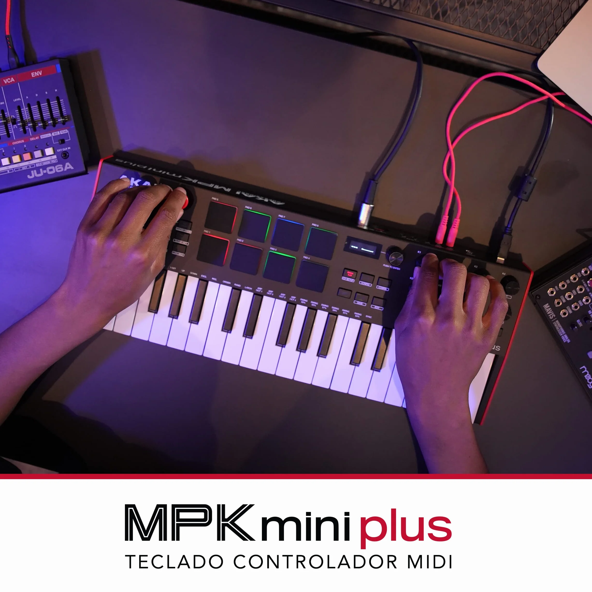 Akai Professional MPK Mini Plus - Teclado Controlador MIDI USB de 37 Mini Teclas con 8 Pads MPC, Secuenciador, MIDI/CV/Gate I/O, Software de Producción y Native Instruments Sound Package