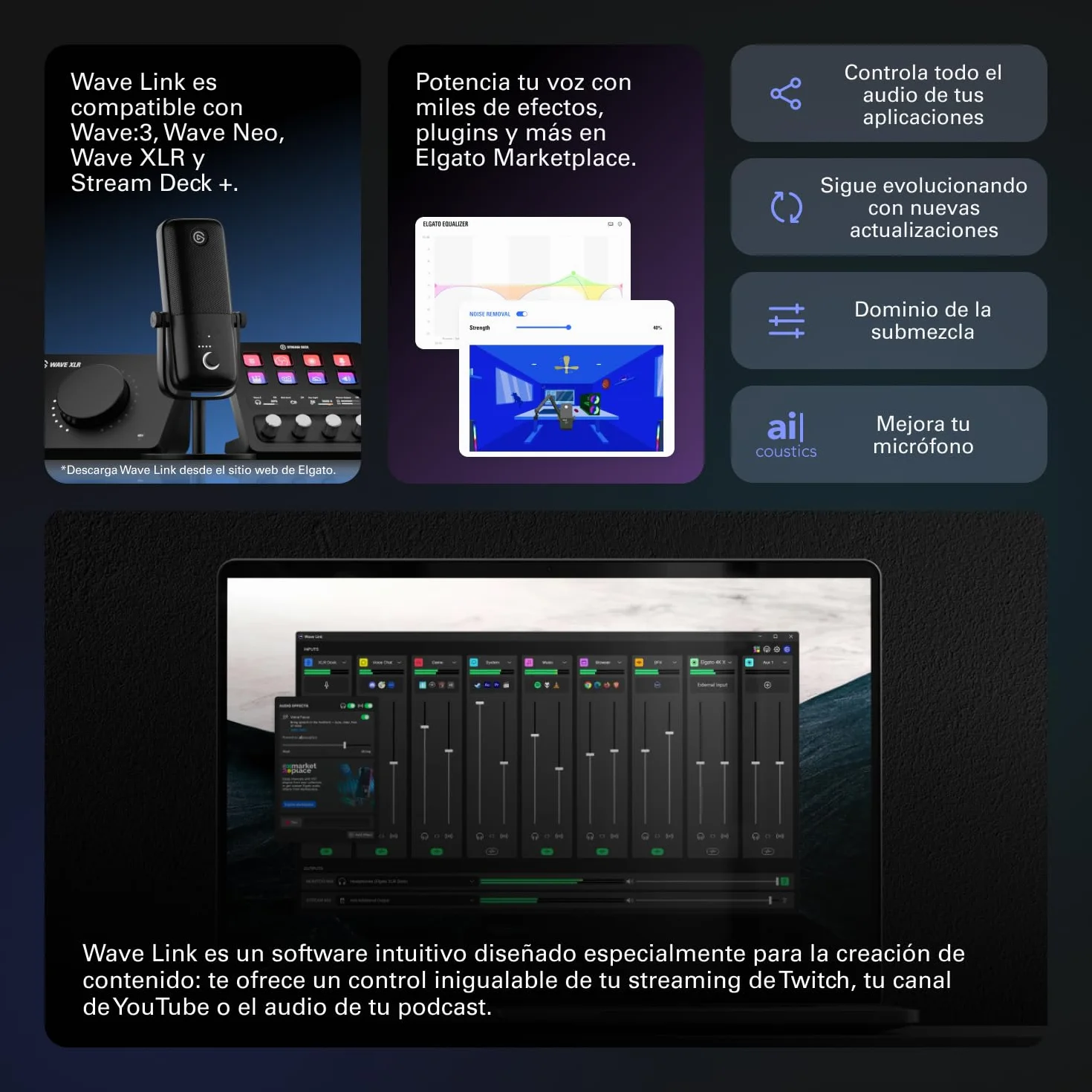 Elgato Stream Deck + XLR - Mezclador de Audio y Controlador, Interfaz de micrófono XLR a USB Trasera, Compatible con Cualquier micrófono XLR para podcasting, Streaming, diales y Teclas LCD, PC/Mac