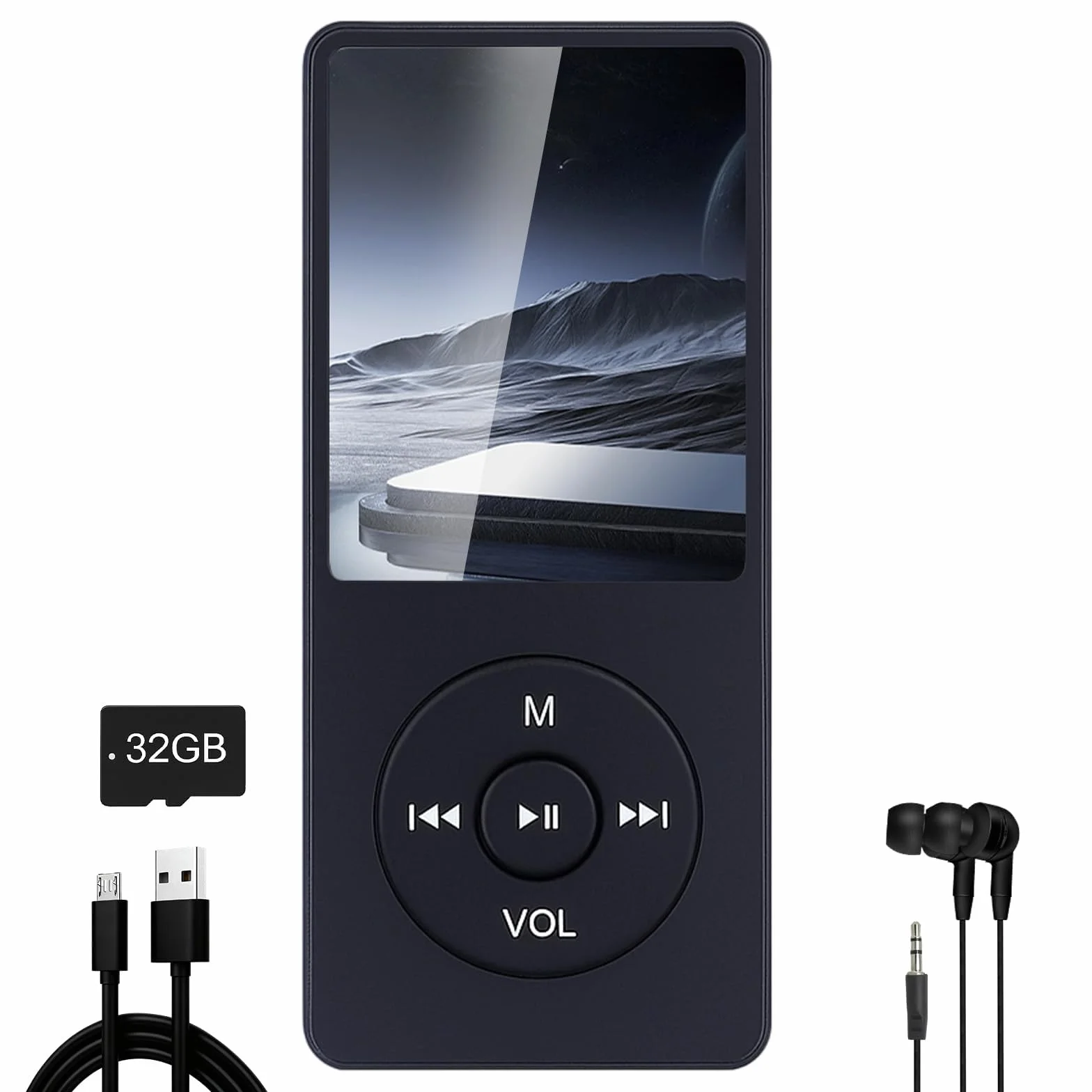 Reproductor MP3 32GB Bluetooth 5.3 Pantalla TFT 1,8 Pulgadas Auriculares Altavoz Libro Electrónico Grabación 128GB