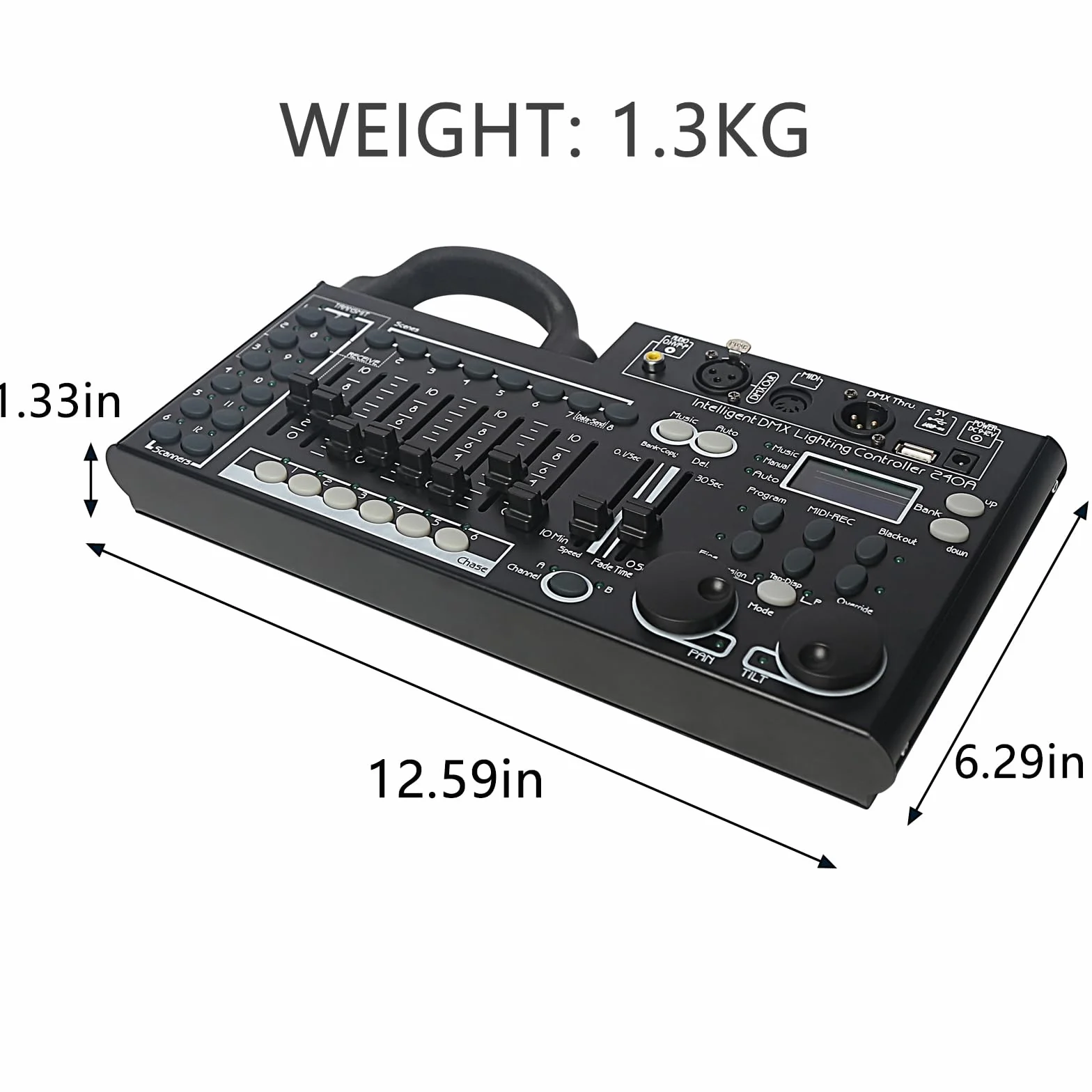 Consola de iluminación DMX, controlador DMX 512 de 240 canales para luces DJ, equipada con función de respaldo de datos USB, color negro