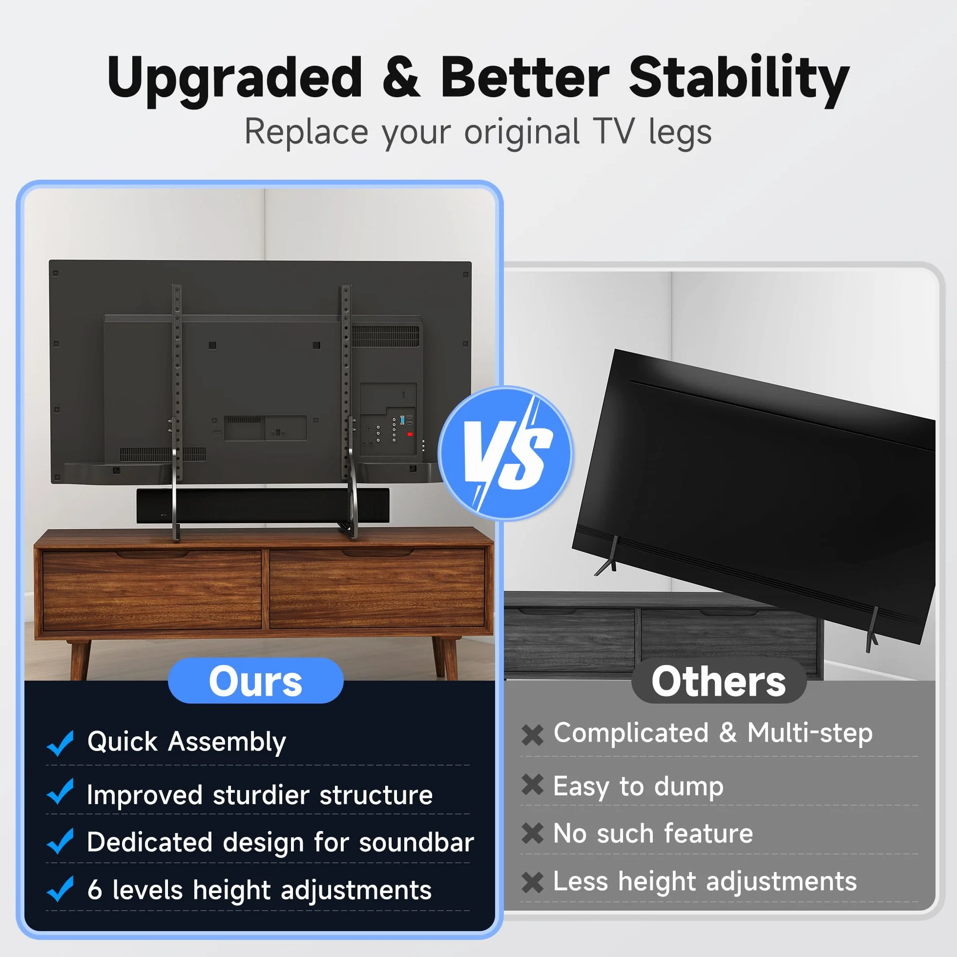 XINLEI Soporte Universal para TV de 22 a 85 Pulgadas, Base metálica antivibración, Patas de Repuesto robustas y Ajustables, VESA máx. 1000 x 500 mm, Capacidad de Carga 55 kg ML1760E