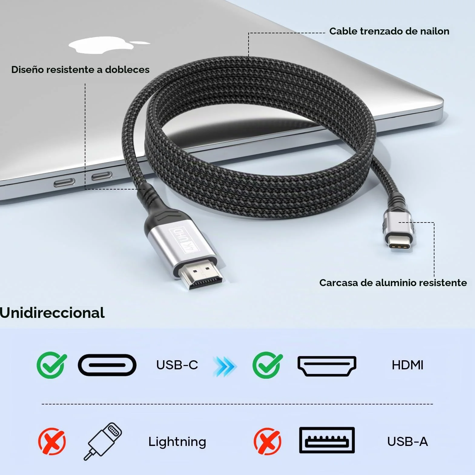Cable USB C a HDMI 4K 1.8M,Cable Tipo C a HDMI UHD Thunderbolt 4/3 Compatible con i Phone 17 16 Pro Max/15 Pro,MacBook Pro/Air,iMac,iPad Pro/Air,Samsung Galaxy S24/S23 Ultra