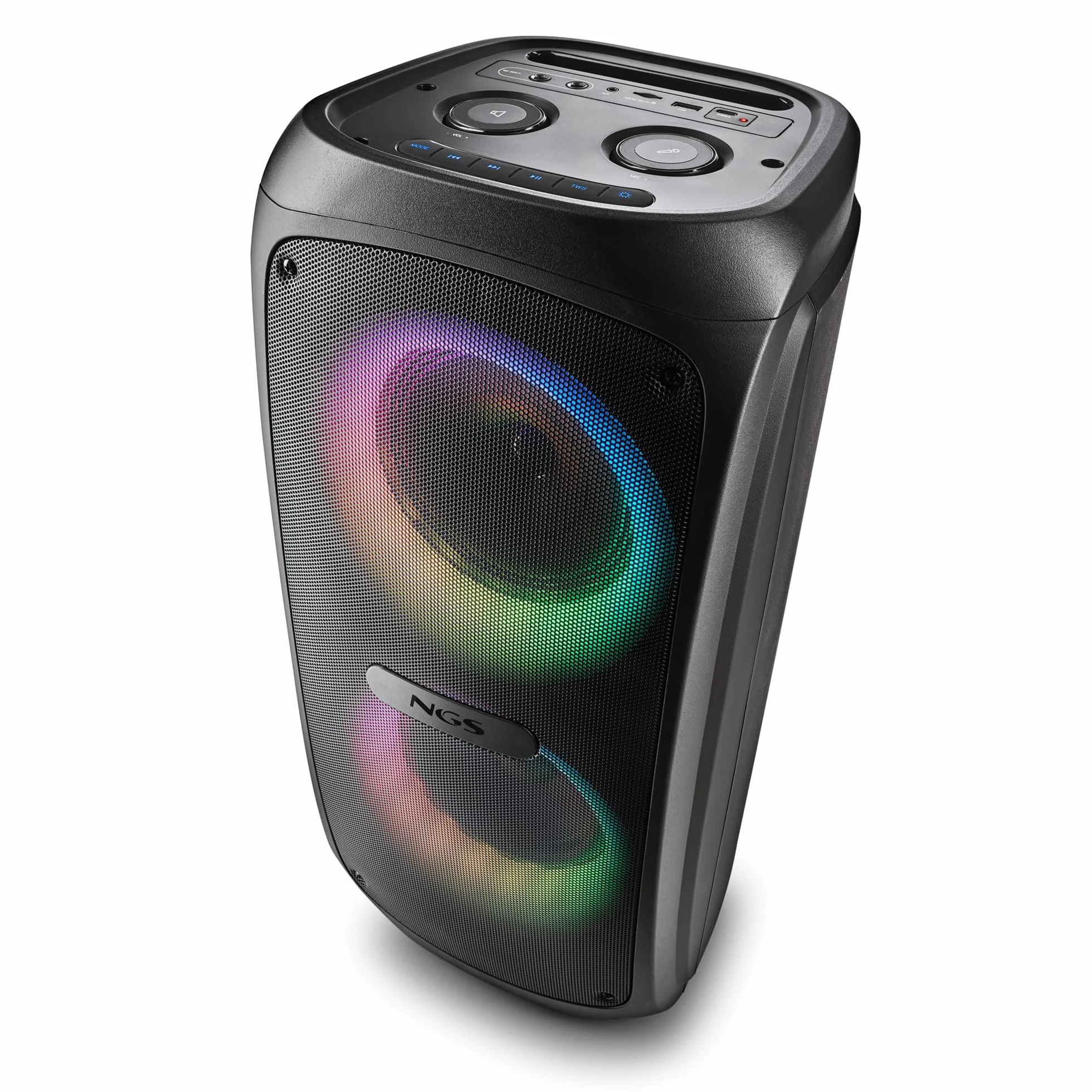 NGS Wild Temper – Altavoz Portátil Bluetooth 5.3 para Fiestas, 200 W, TWS, Luces LED RGB, Doble Entrada Micrófono Karaoke, USB/AUX, Batería 4400 mAh