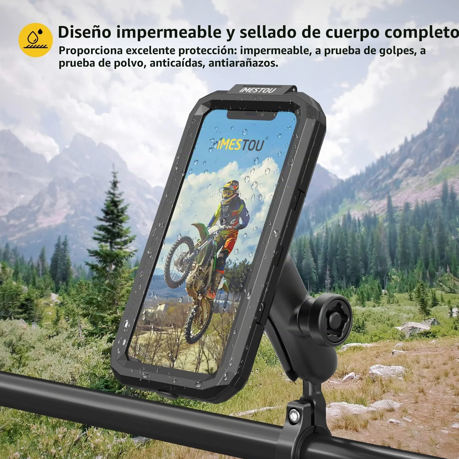 iMESTOU Soporte Impermeable Móvil Moto Manillar Antirrobo Base Bola Aluminio 1 Pulgada 5,5-6,8 Pulgadas