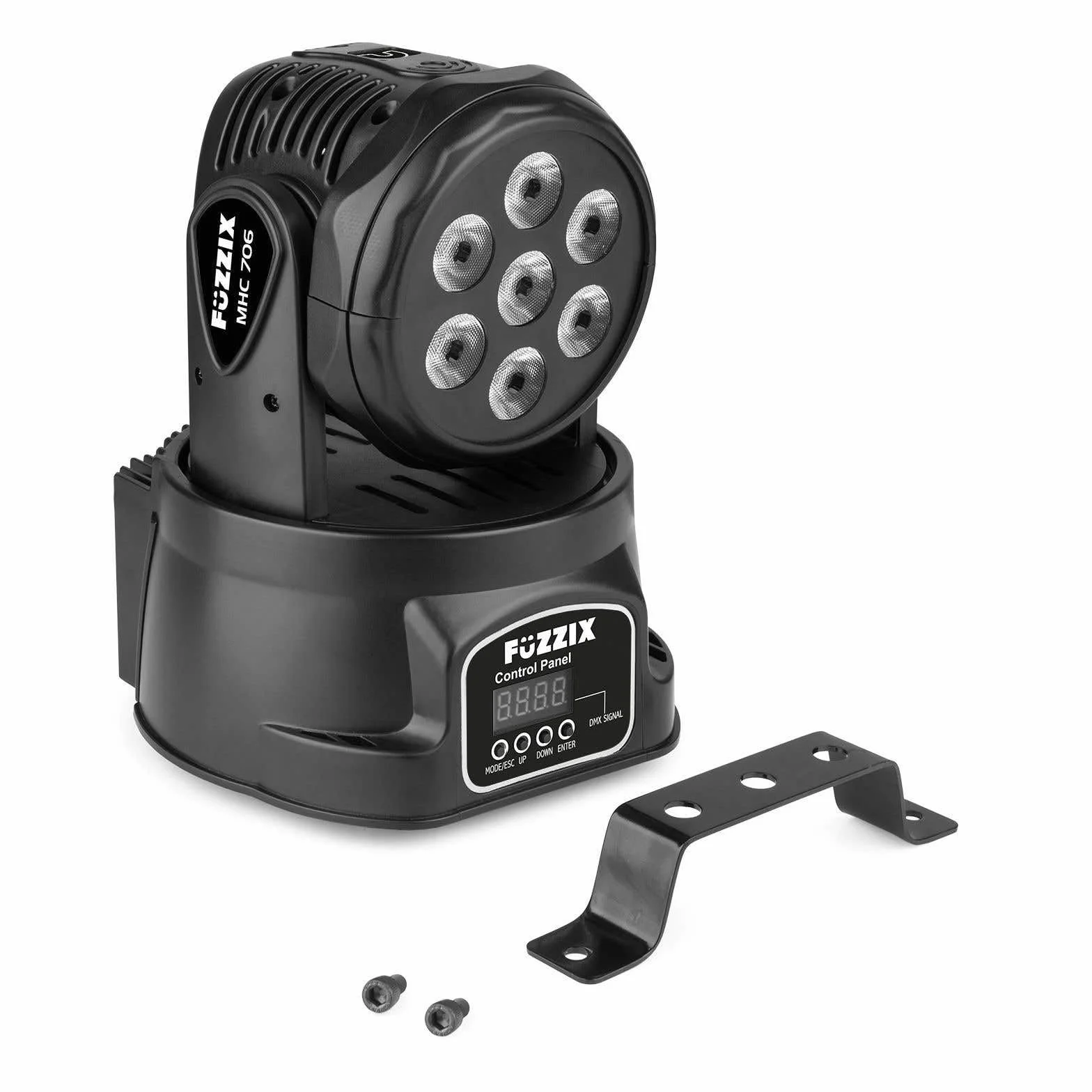 Fuzzix MHC706 juego 2 cabezas móviles LED RGBW con bolsa, 7 LED por unidad, haz 19°, modos DMX/auto/sonido, luces efecto wash compactas para DJ, fiestas o eventos