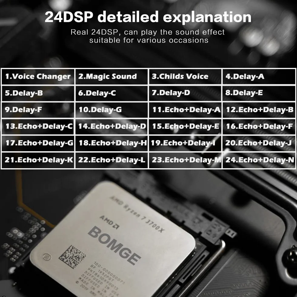 BOMGE Mini mezclador de audio de 8 canales, CC 5 V, con reproductor de MP3, Bluetooth, U disco 48 V, efectos 24DSP, grabación USB, ideal para clubes pequeños o bares, grabación de estudio (8 canales