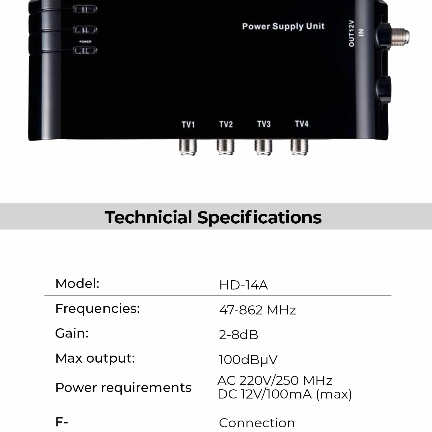 LEYF Amplificador + Alimentación 4 Salidas TV para antena terrestre TNT/preamplificador HDTV Ampli para TNT HD Señal