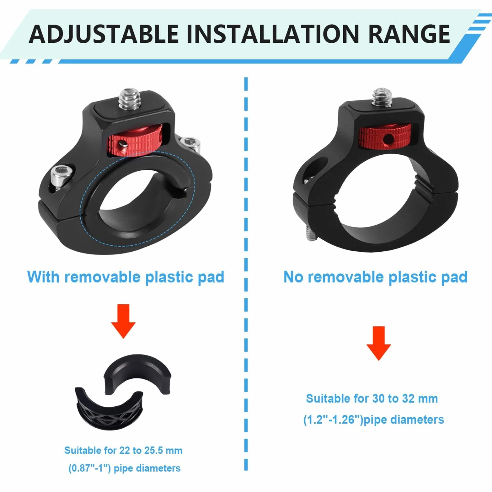 Soporte para Cámara de Bicicleta Motocicleta, Aluminio Giratorio de 360 Grados Antirretroceso Bicicleta Soporte para Manillar para GoPro Insta360 dji Osmo y Luz de Relleno (22-32mm)
