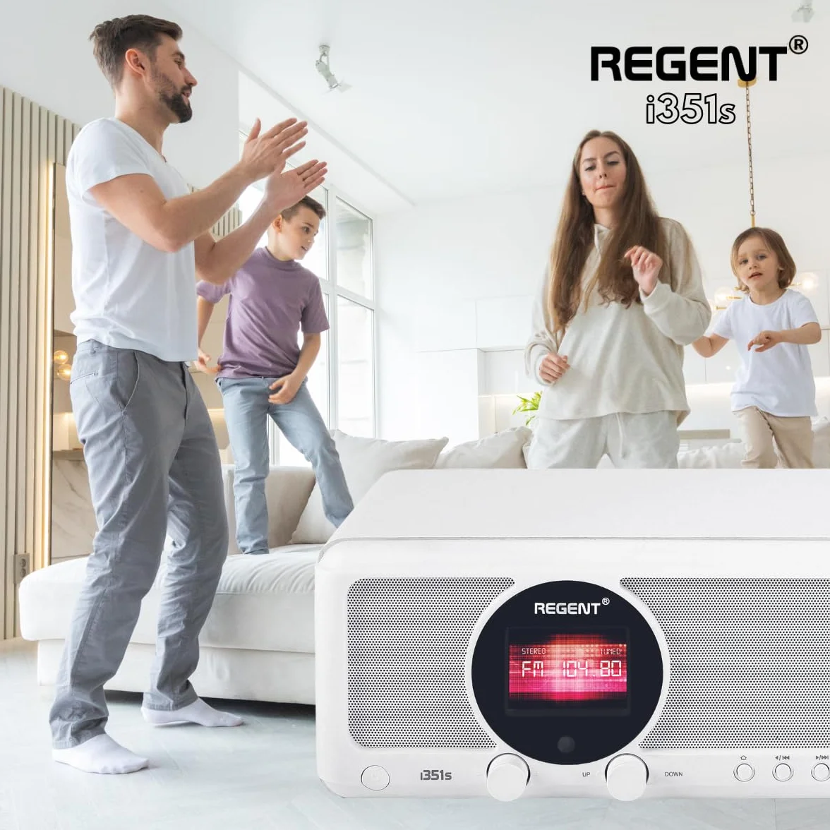 Ferguson - Radio por Internet Dab+ Wi-Fi - Regent i351s Spotify Connect/AUX/USB/Bluetooth - Radio multibanda: Altavoz, Hi-Fi, FM - Doble Alarma, Mando a Distancia - IN/out único - Bluetooth (Blanco)