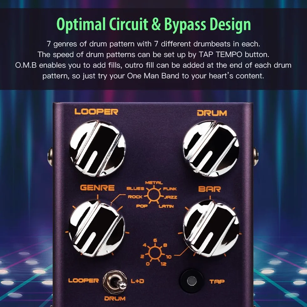 JOYO Pedal Looper de Máquina de Batería (Grabación en Bucle/Máquina de Batería) para Efecto de Guitarra Eléctrica (O.M.B R-06)
