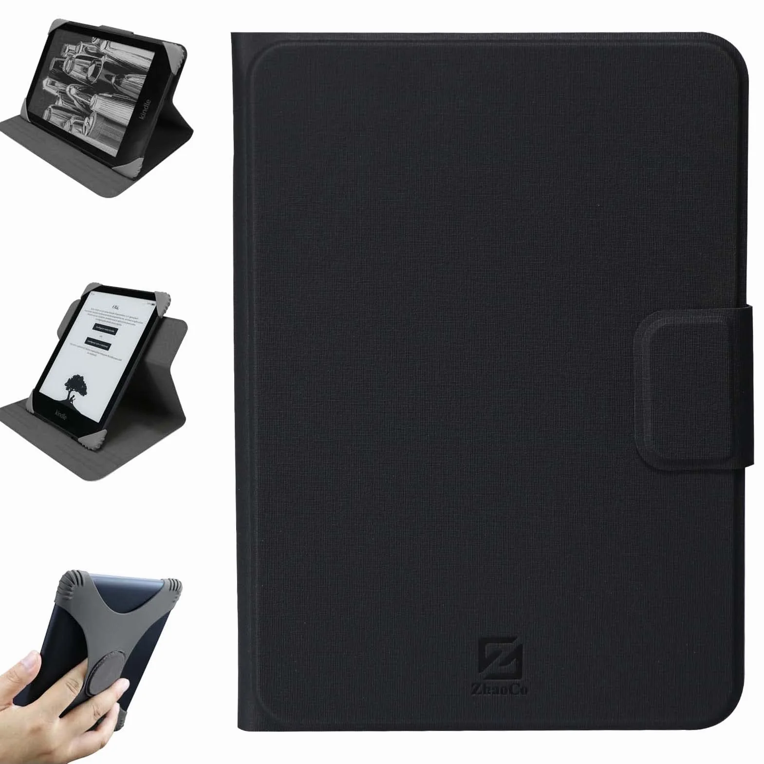 Funda Universal Desmontable para 6'' Kindle 2024/2022, Kobo Nia/Clara 2E/Clara HD, Cubierta de Protección Múltiples Ángulos de Visión - Negro