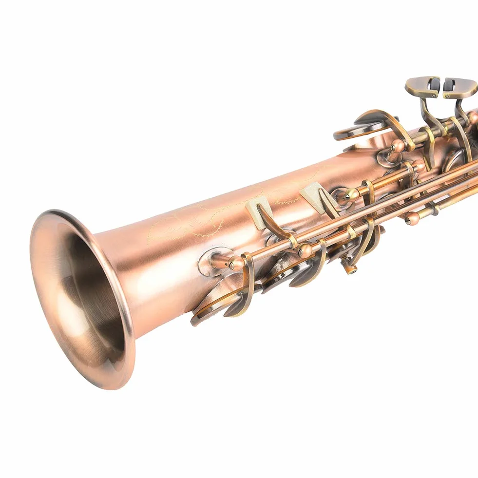 Venta loca Sopranaxofón Soprano, Profesional Antique Red Copper B Soprano con bolsa de transporte