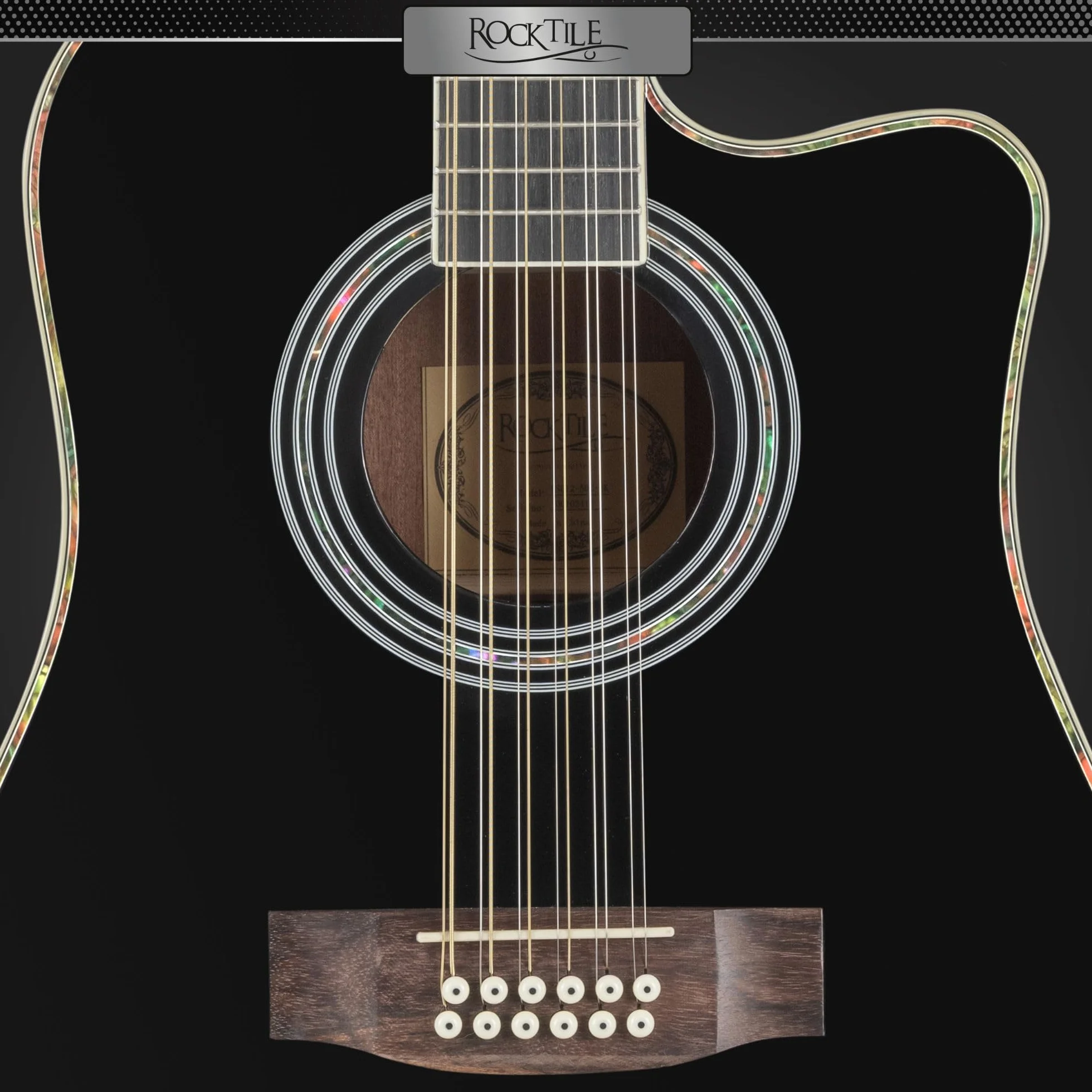 Rocktile WSD12-50C-BK Guitarra Western - Dreadnought De 12 Cuerdas Con Cutaway - Tapa De Abeto Y Cuerpo De Caoba - Diapasón De Palisandro - Acabado Gloss - Negro
