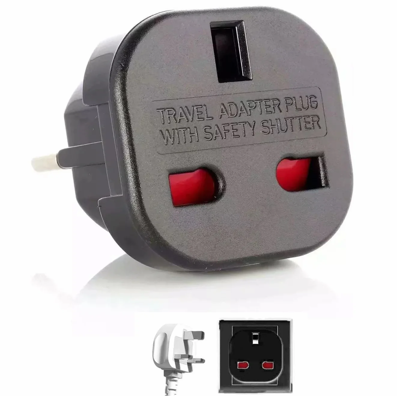 TECHZOCO Adaptador Enchufe UK a Europeo, Adaptador de Enchufe De UK a Enchufe Europeo, Adaptador Enchufe Viaje Reino Unido, Adaptador Tipo G, Adaptador Universal Viaje, 220-240 V, 1 Unidad, Negro