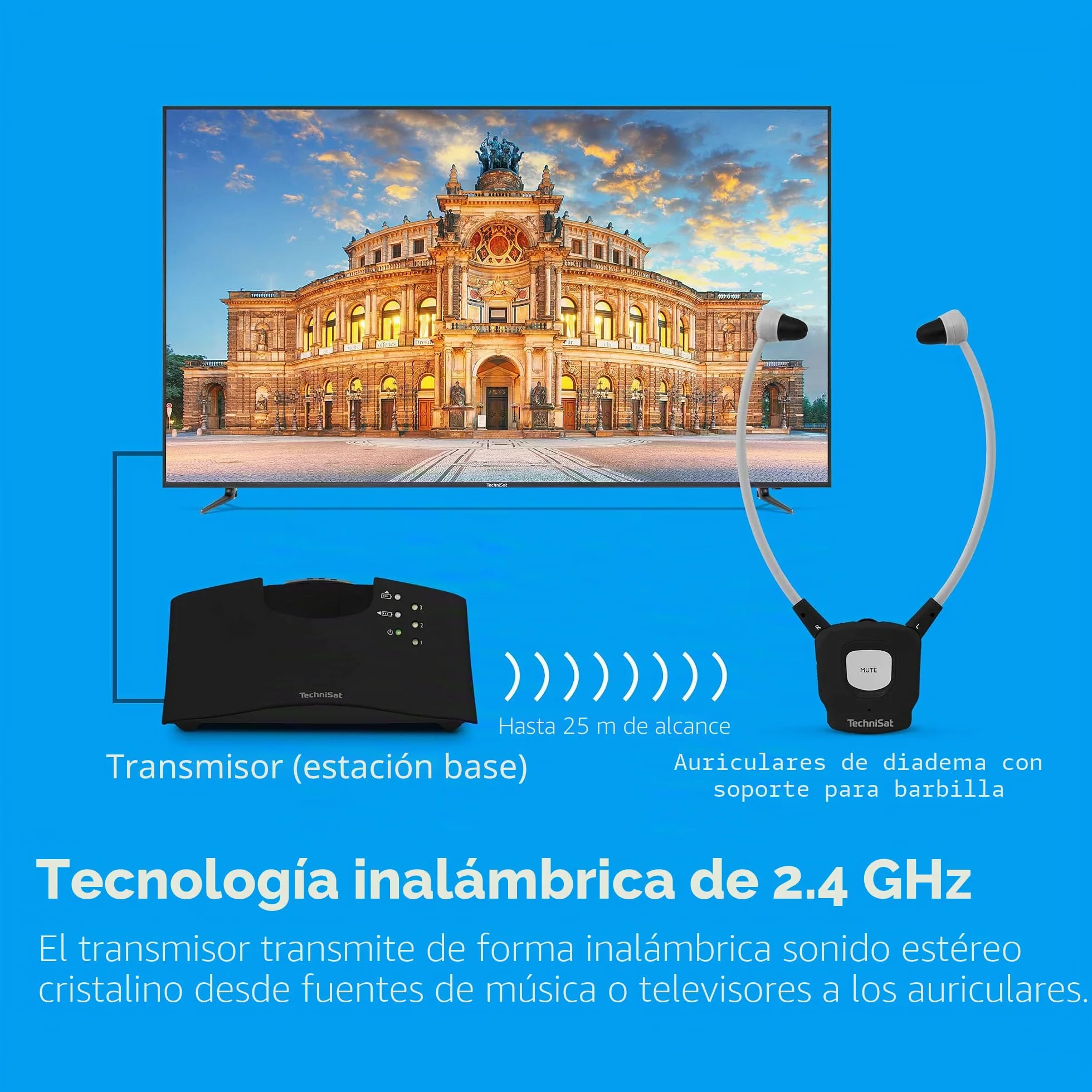 TechniSat STEREOMAN ISI 3 - Auriculares inalámbricos estéreo para televisores y Equipos de música con Base de Carga, Color Negro