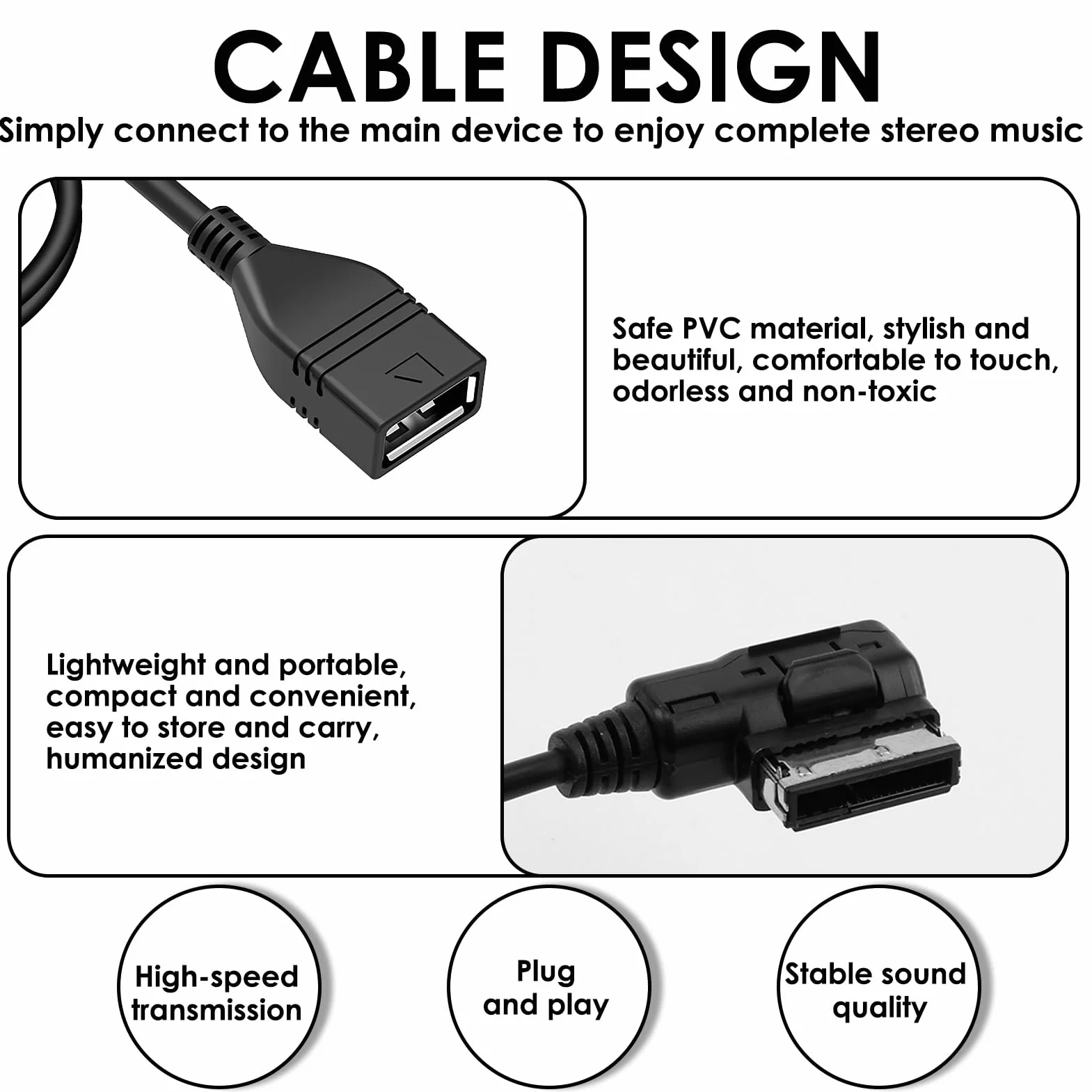 teasteam Cable de Audio USB Adaptador MP3 AMI MMI para Audi, Interfaz de Música Audioproject Compatible con Audi A3 A4 Q5 Q7 Volkswagen VW Golf Mk6 Passat Tiguan (1 Metro)