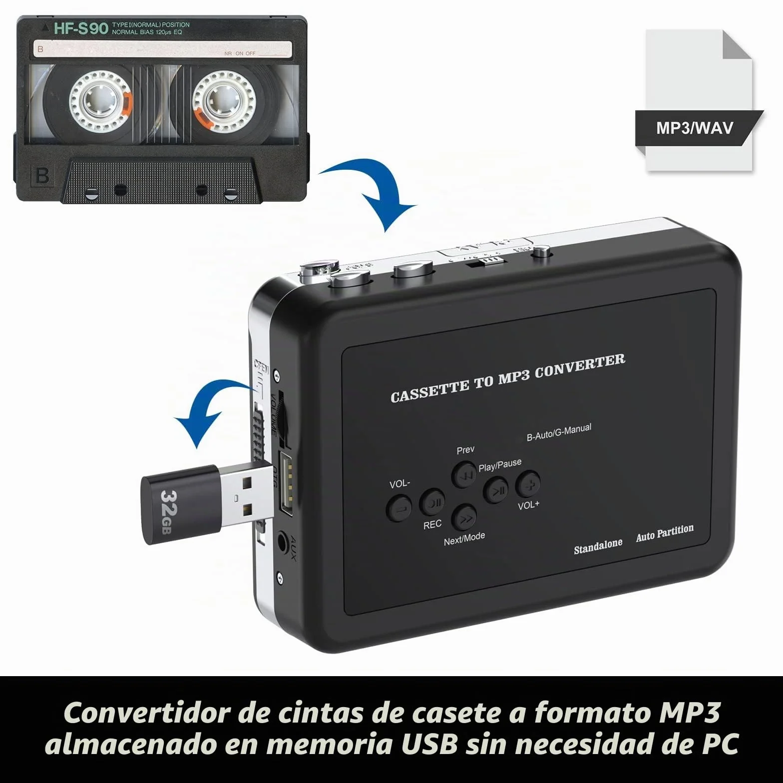 Rybozen Reproductor de Casete USB a MP3 Walkman Convertidor Digital Audio con Auriculares