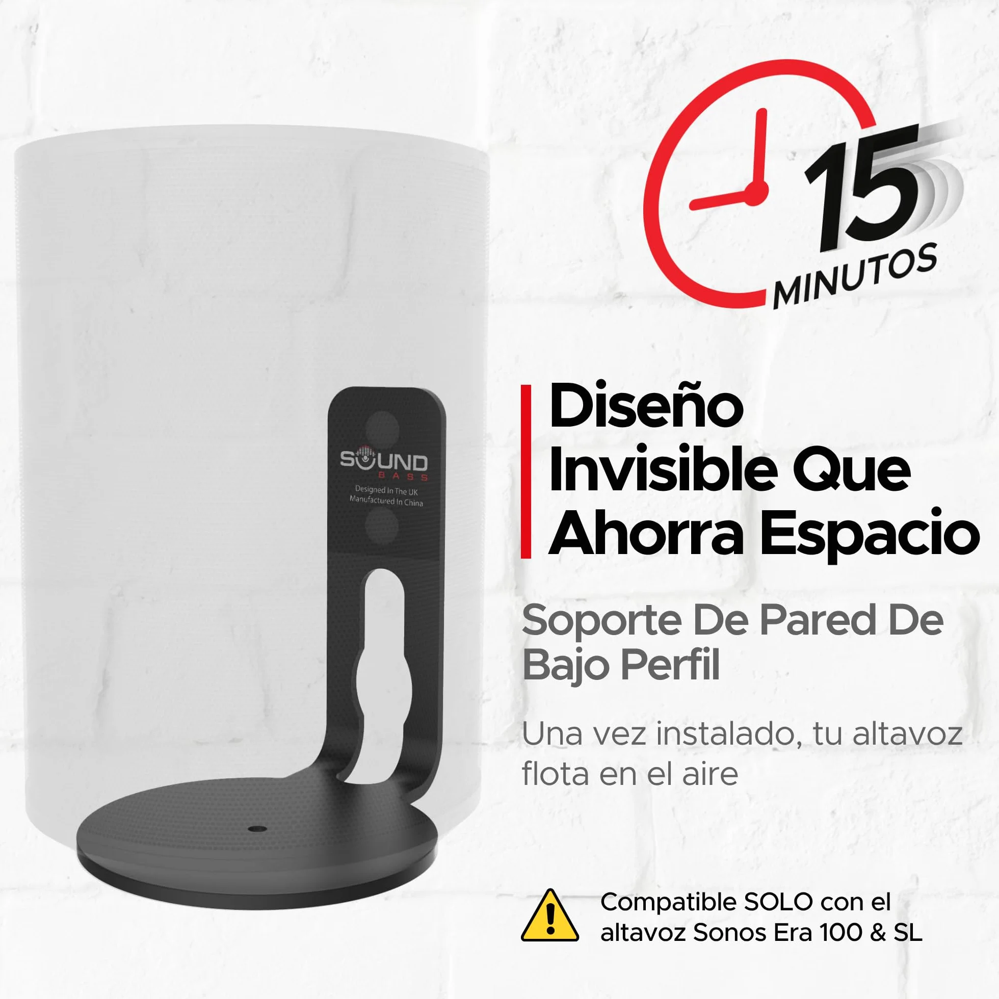 Sound bass Soporte de Pared ERA 100 - Perfil Bajo, Negro, Unidad Individual, Compatible con Altavoz Sonos ERA100 & ERA 100 SL, Completo con Todos los Accesorios de Fijación