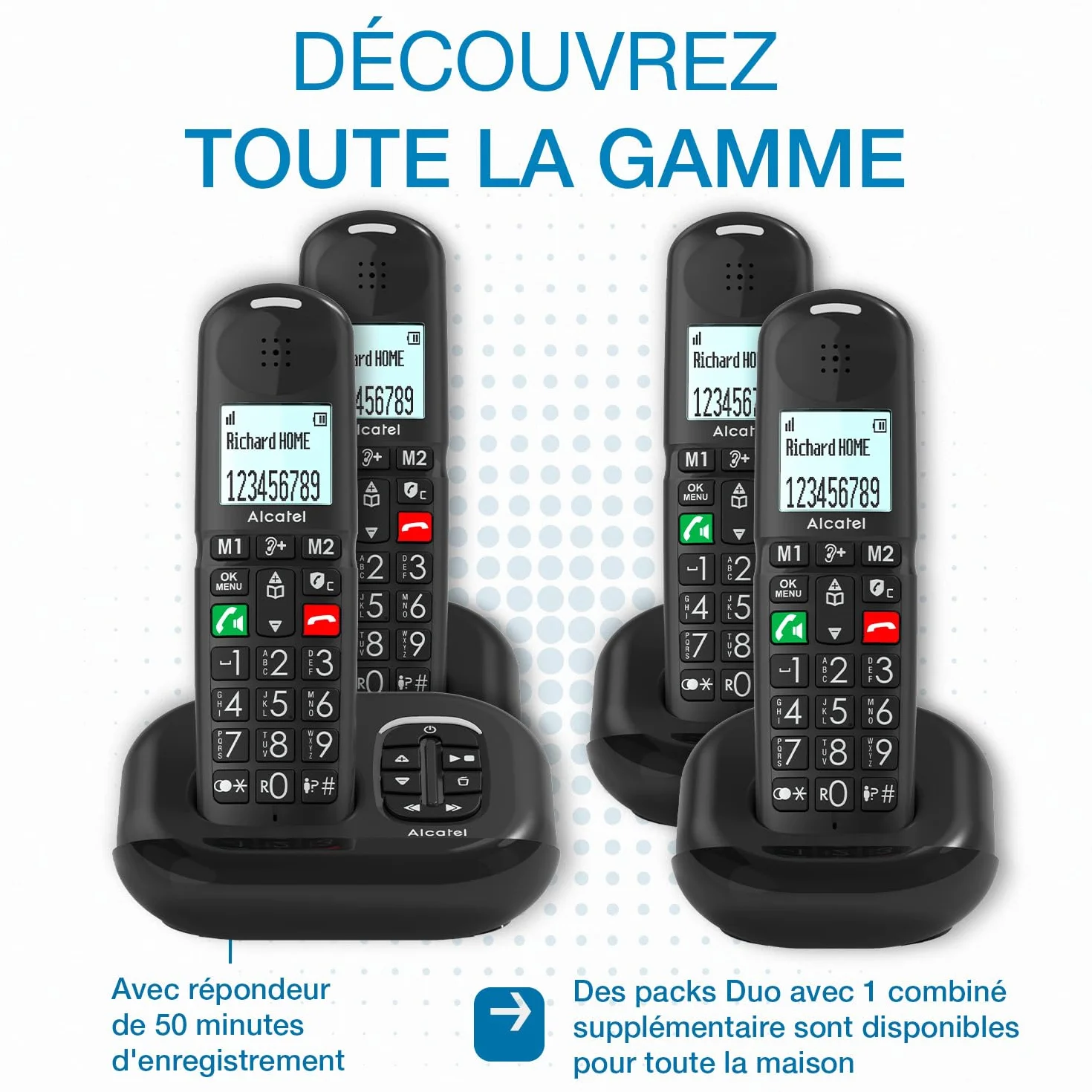 ALCATEL XL685 Duo Teléfono Fijo Inalámbrico DECT Senior Formato XL Pantalla Gráfica Alta Legibilidad Teclas Grandes Audio Boost Manos Libres Bloqueo Llamadas 2 Teléfonos Negro