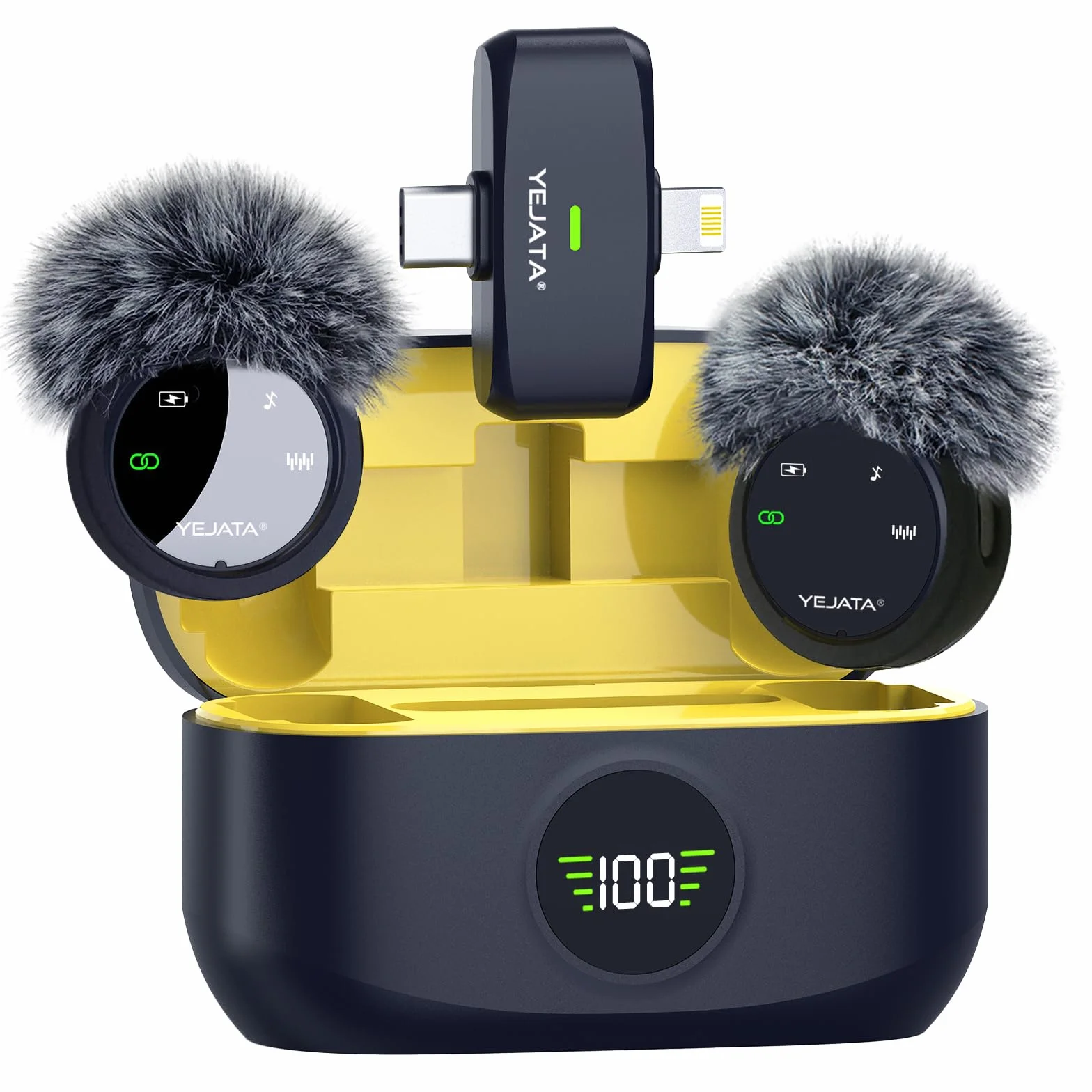 Micrófono inalámbrico 2 en 1 para iPhone y Android, Mini micrófono con reducción de Ruido, Estuche de Carga de 40 Horas, Solapa magnética y Abrazadera para entrevistas, Alcance de 25 Metros.