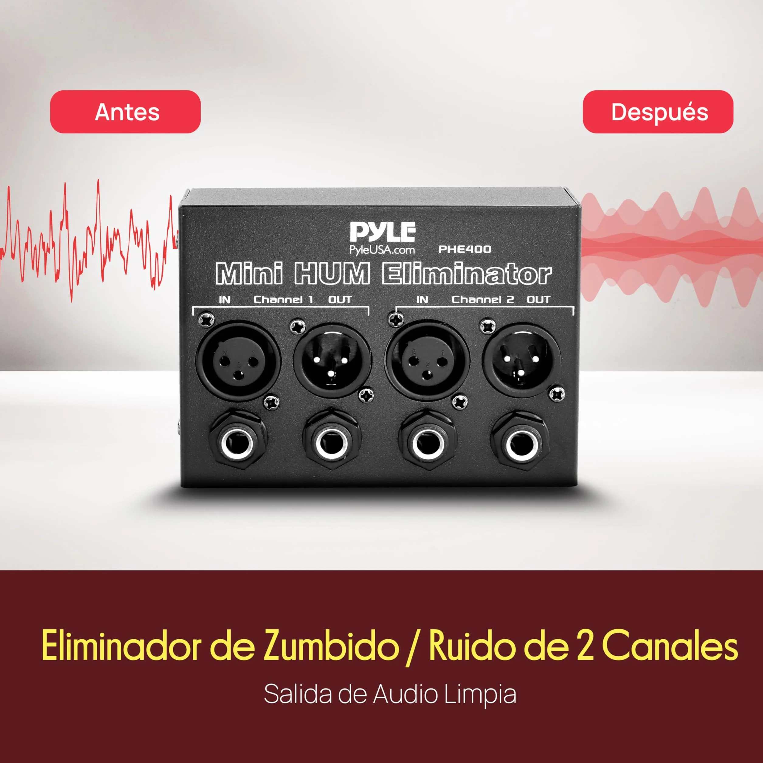 Pyle PHE400 - Amplificador y ecualizador de dos canales (elimina los ruidos de fondo, conjack XLR)