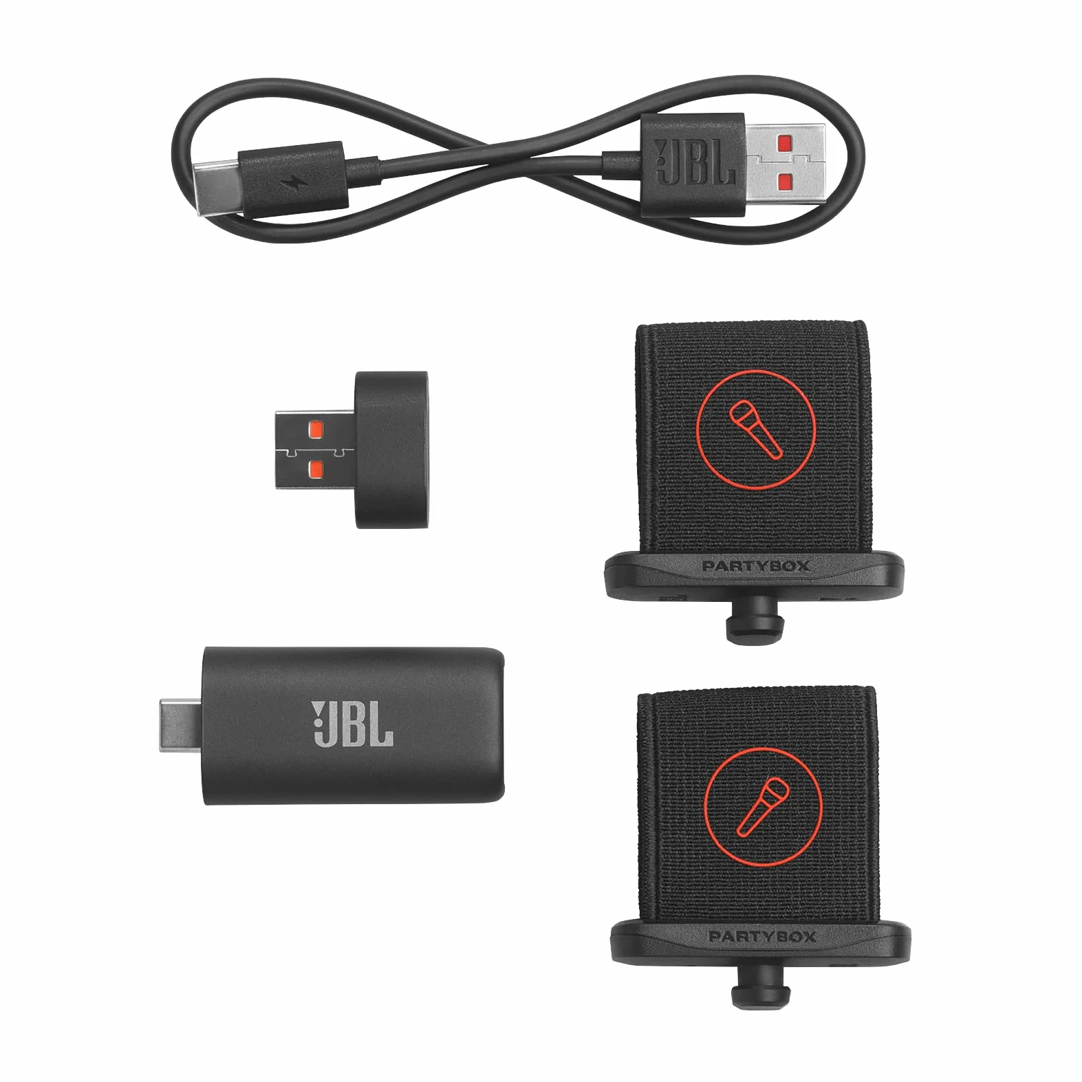 JBL EasySing Mics, 2 micrófonos de Karaoke inalámbricos con IA y eliminación de Voz en Tiempo Real y dongle PartyBox USB-C, Negro