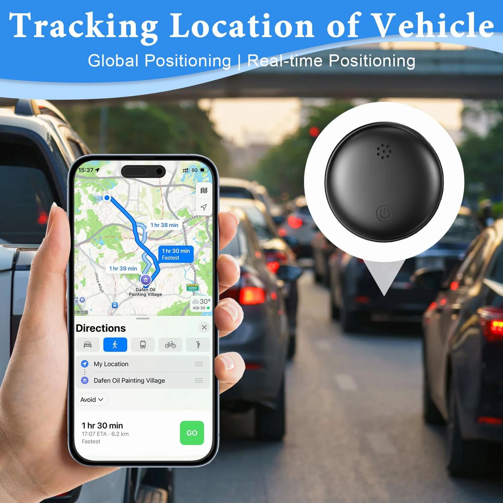 GPS Coche Localizador,Localizador GPS para Coche Compatible con iOS e Android,Imán Integrado Ultrapotente Magnético Rastreador GPS No Requiere Suscripción Seguimiento en Tiempo Real (Negro)